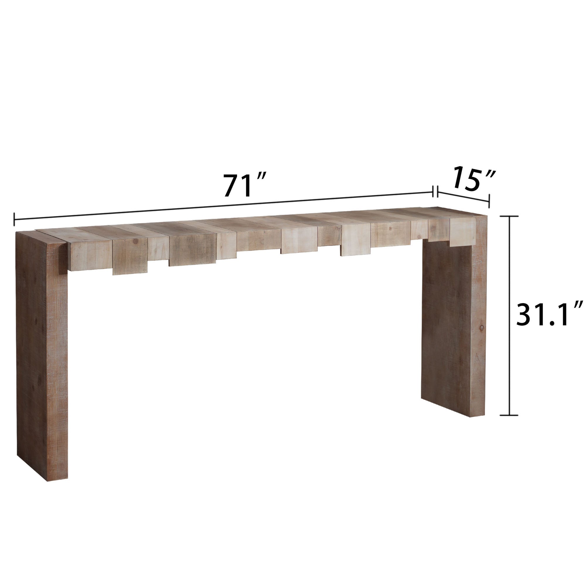 Modern Rustic Console Table, 71' Entryway Table with Sculpted Block Design, Narrow Sofa Table for Hallway, Living Room, Foyer
