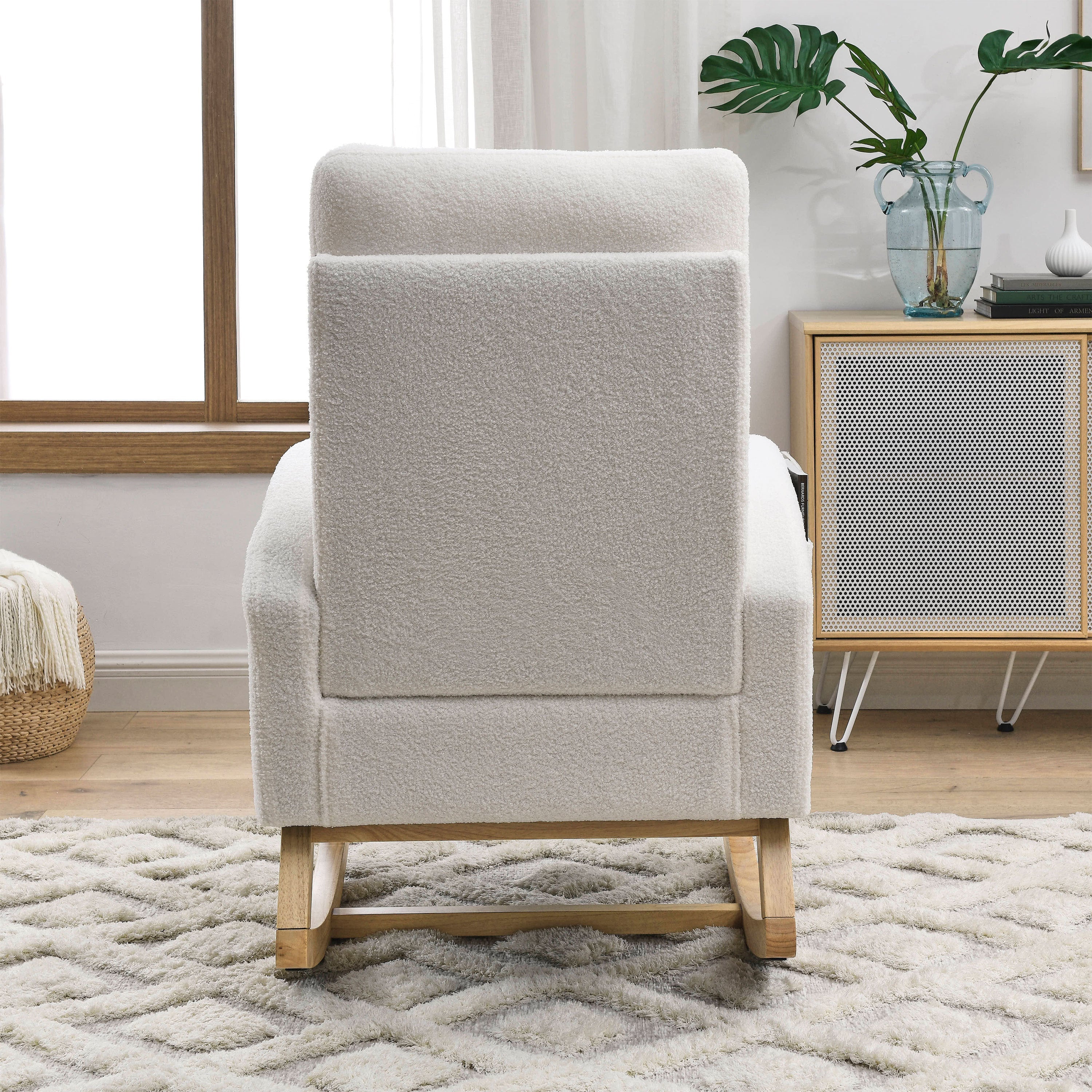 27.6" Modern High Back Teddy White Rocking Lounge Chair with Pockets