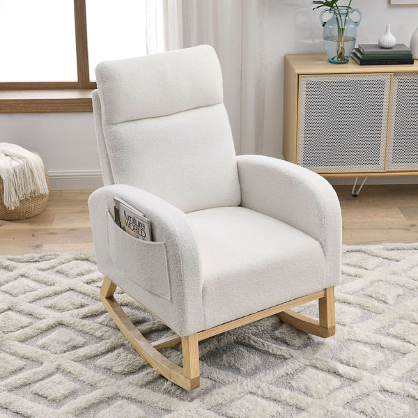 27.6" Modern High Back Teddy White Rocking Lounge Chair with Pockets