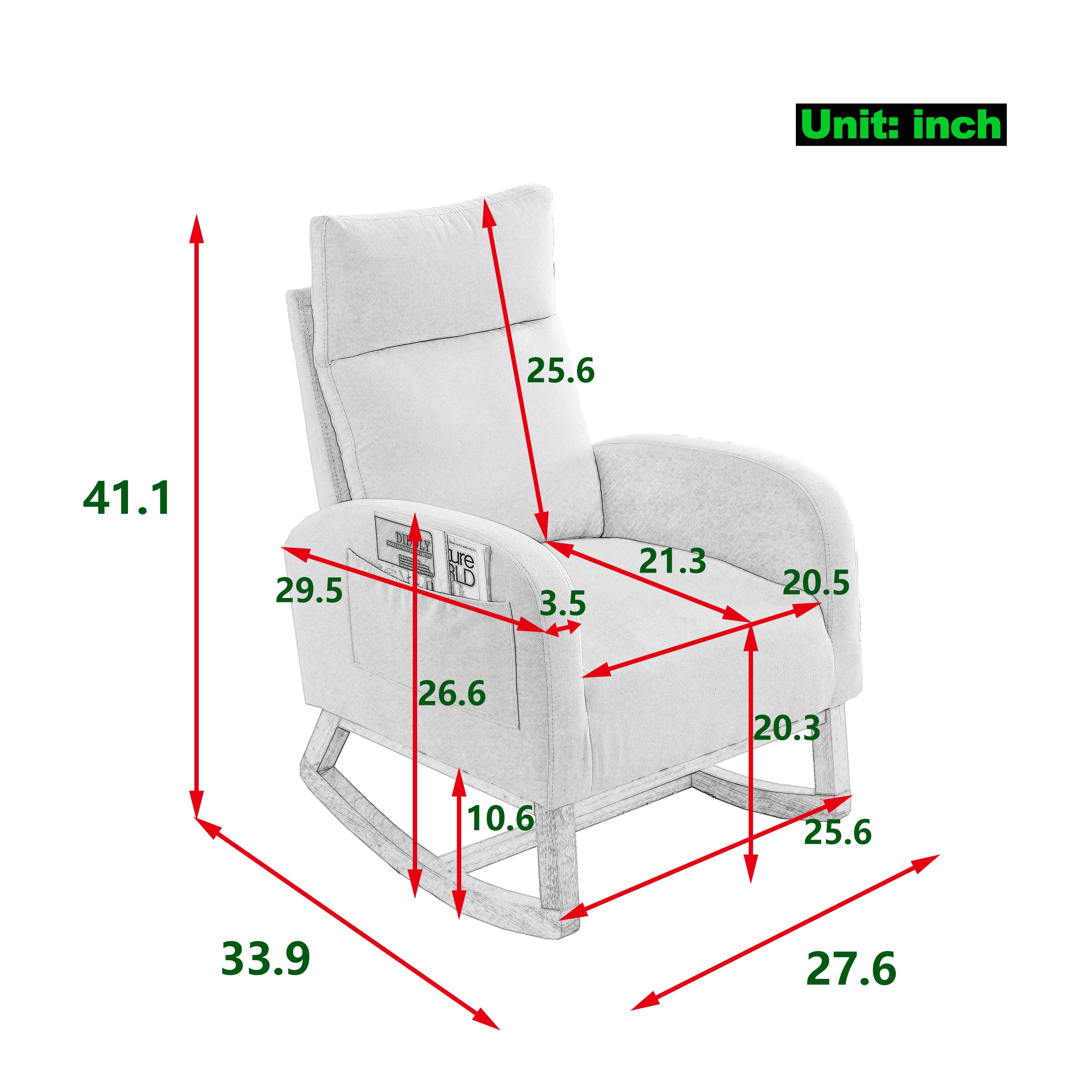 27.6" Modern High Back Teddy White Rocking Lounge Chair with Pockets