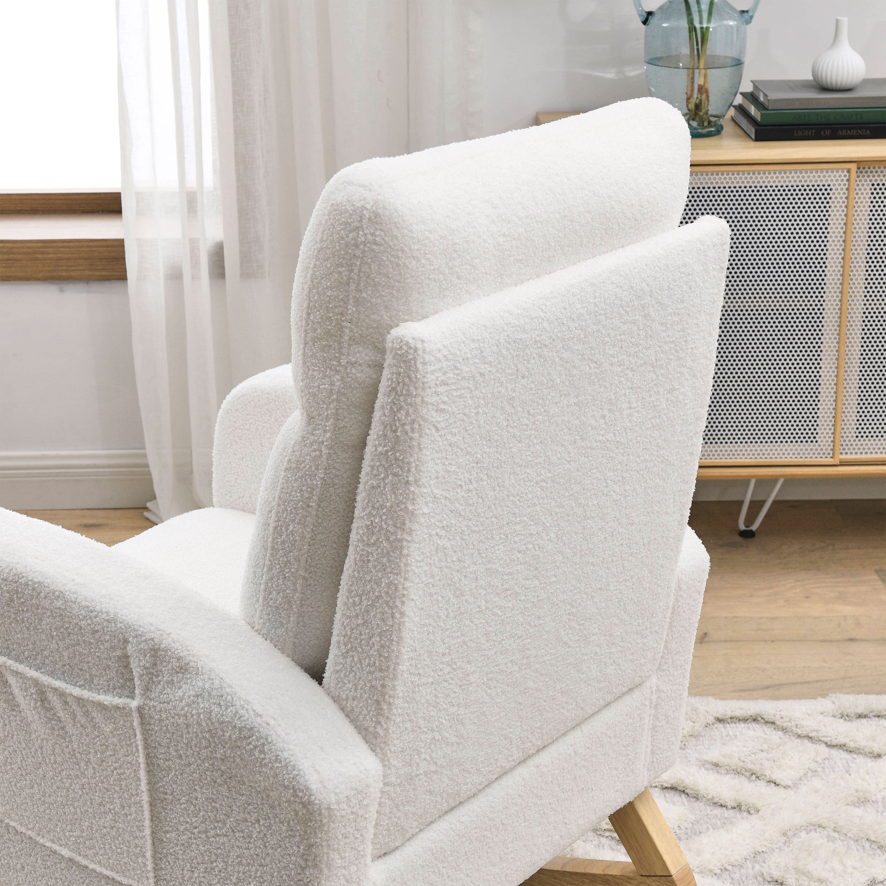 27.6" Modern High Back Teddy White Rocking Lounge Chair with Pockets