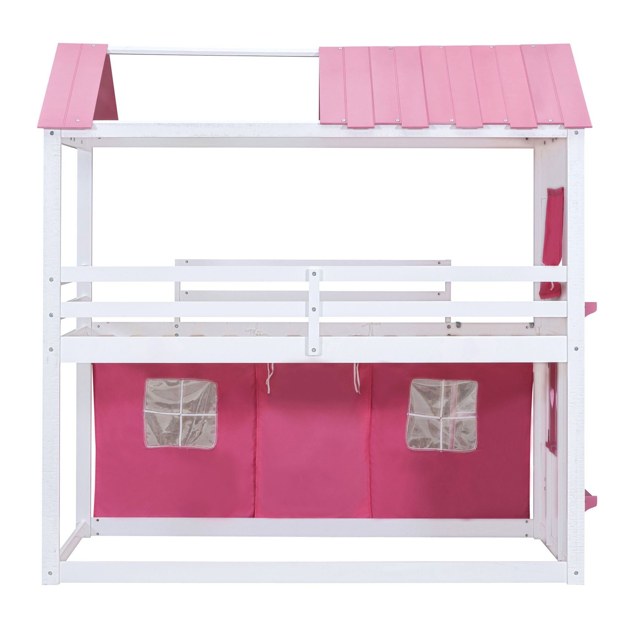 Twin House Bunk Bed with Tent & Windows - White - Just Better Bunk Beds