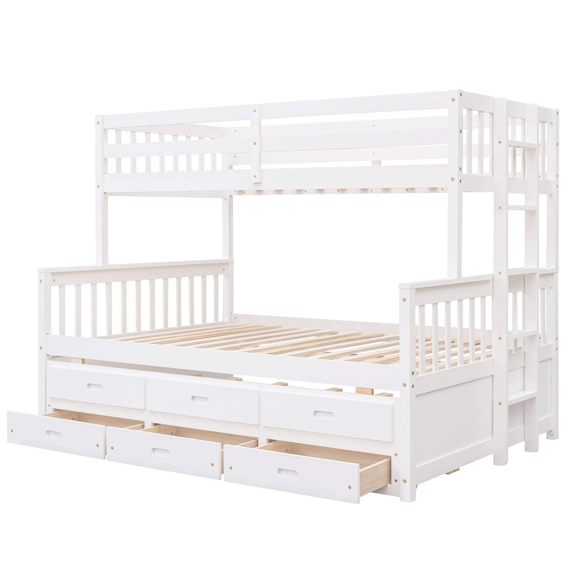 Twin Over Full Bunk Bed with Drawers & Trundle - White - Just Better Bunk Beds