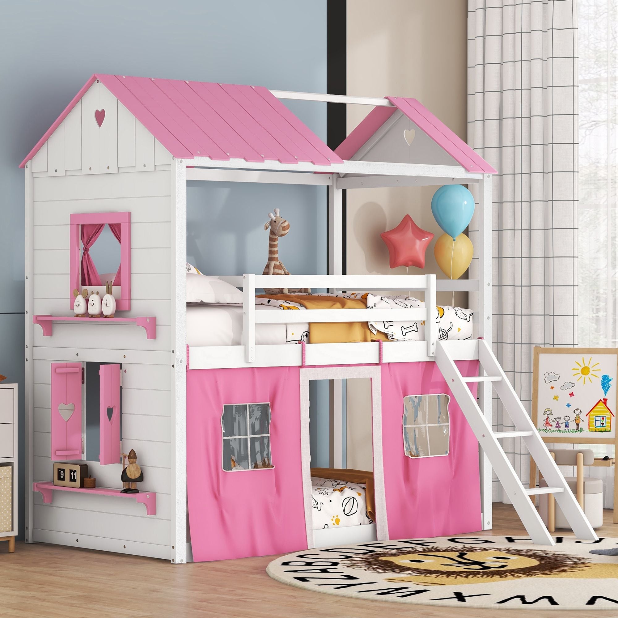 Twin House Bunk Bed with Tent & Windows - White - Just Better Bunk Beds