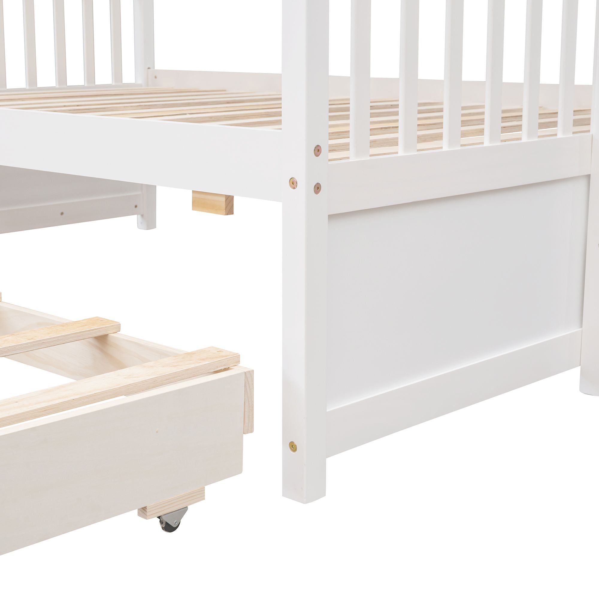 Twin Over Full Bunk Bed with Drawers & Trundle - White - Just Better Bunk Beds