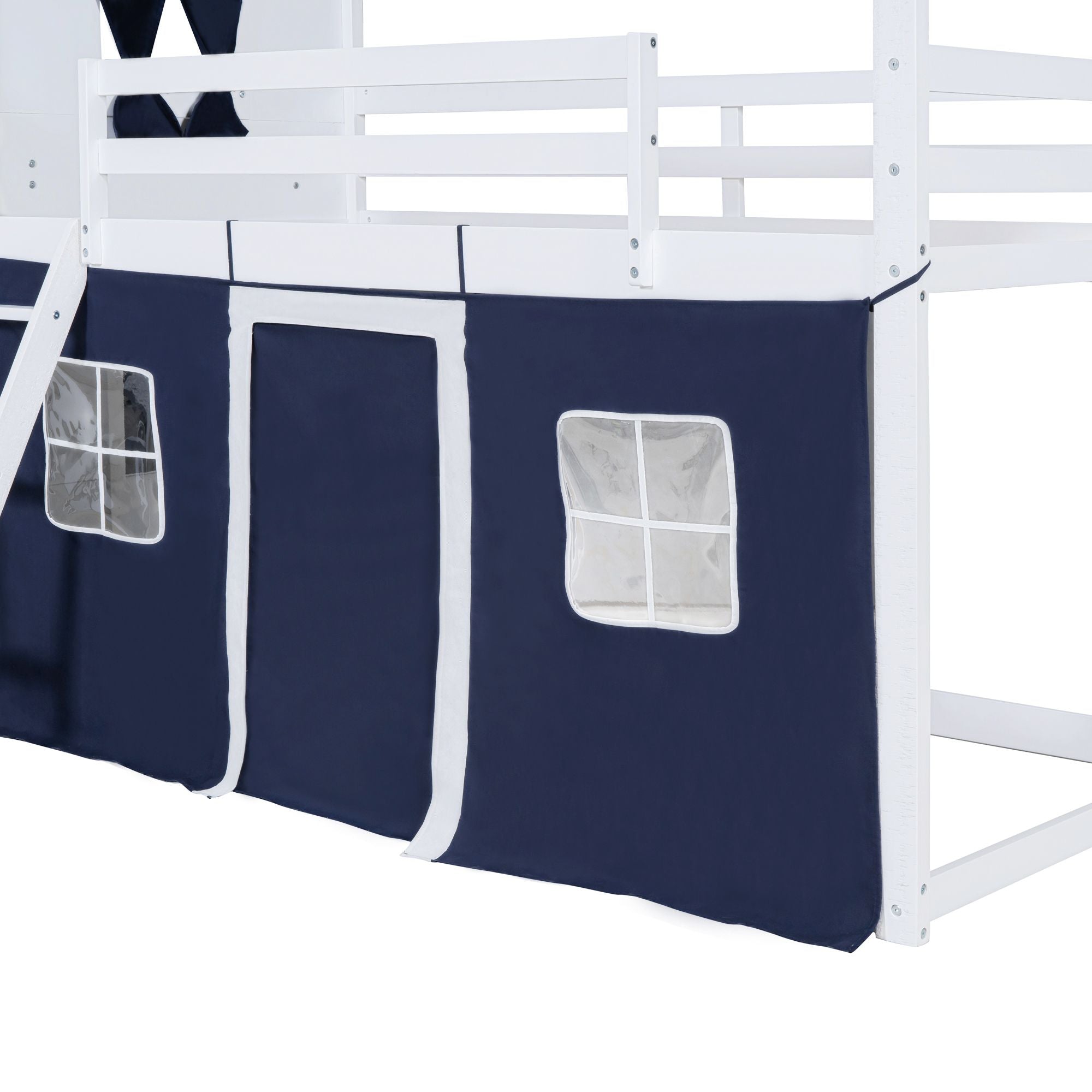 Twin House Bunk Bed with Tent & Windows - White - Just Better Bunk Beds