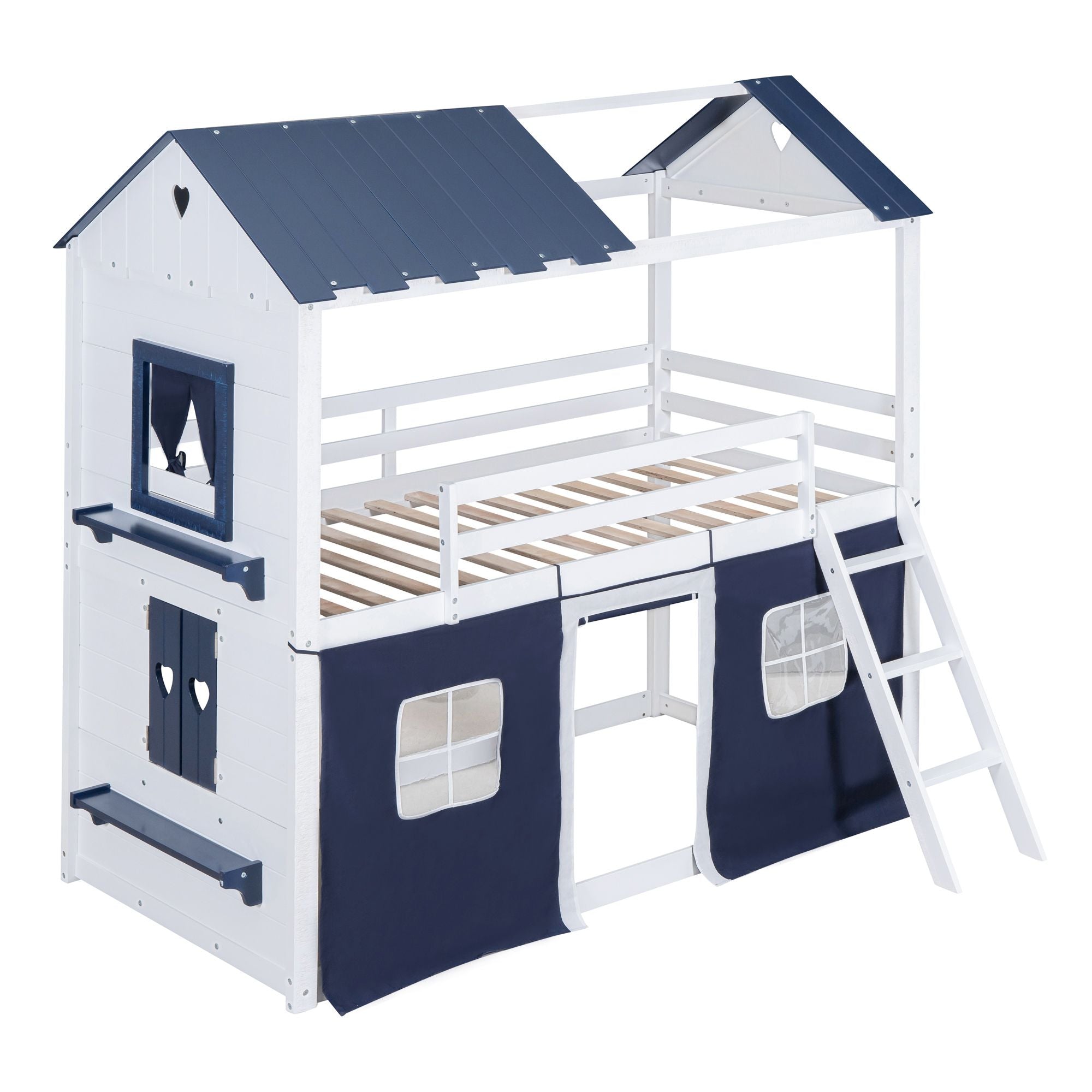 Twin House Bunk Bed with Tent & Windows - White - Just Better Bunk Beds
