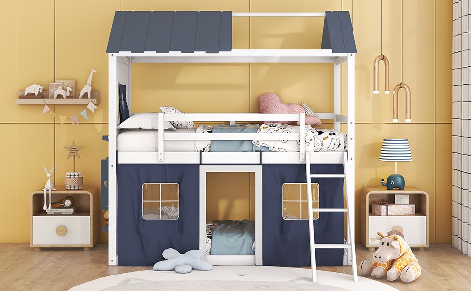 Twin House Bunk Bed with Tent & Windows - White - Just Better Bunk Beds