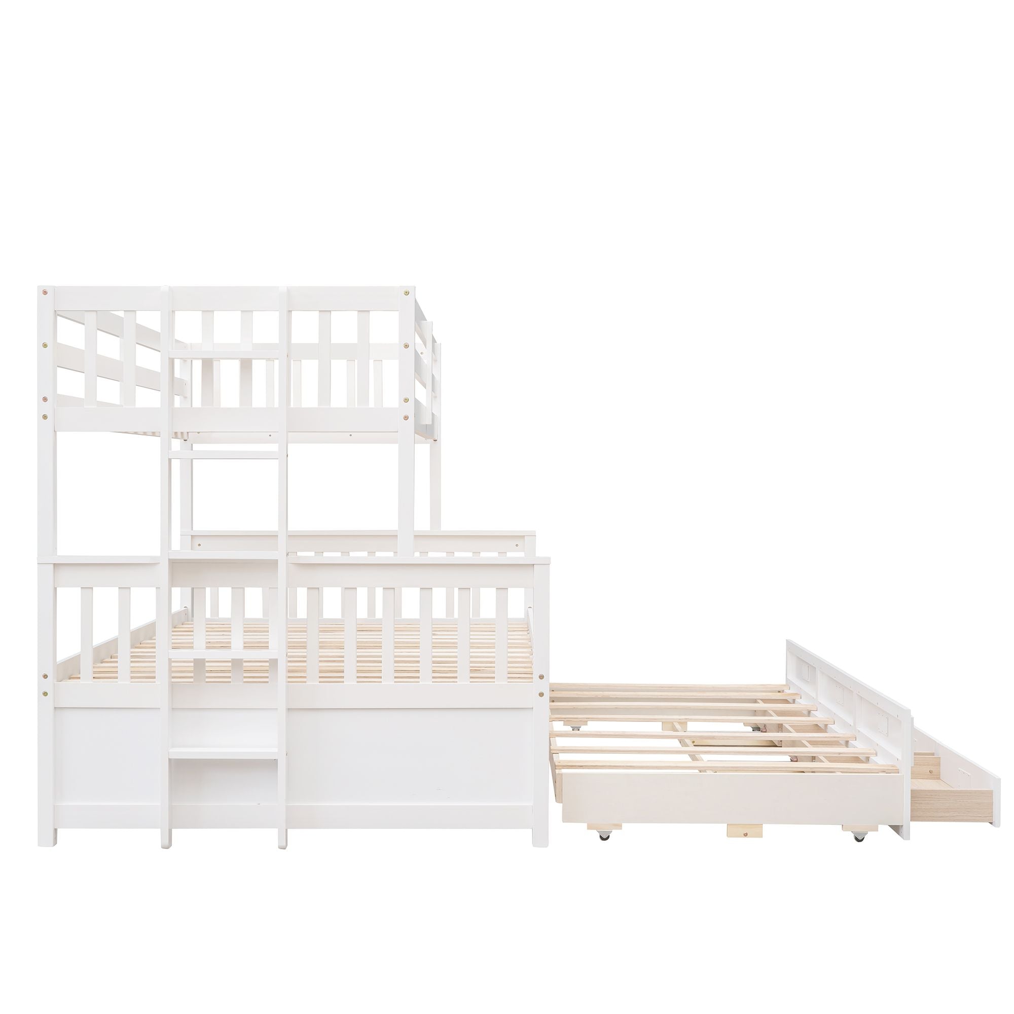 Twin Over Full Bunk Bed with Drawers & Trundle - White - Just Better Bunk Beds