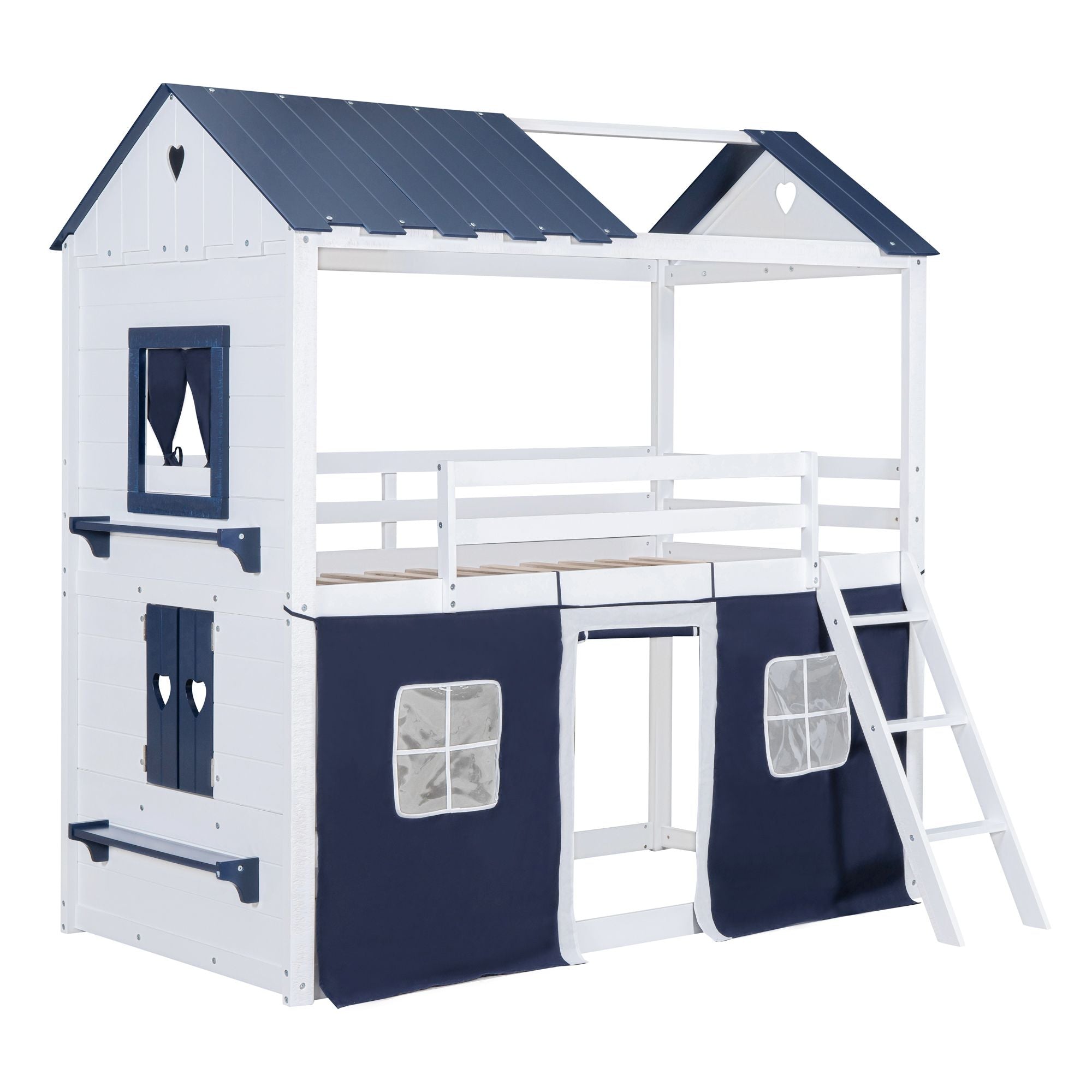 Twin House Bunk Bed with Tent & Windows - White - Just Better Bunk Beds