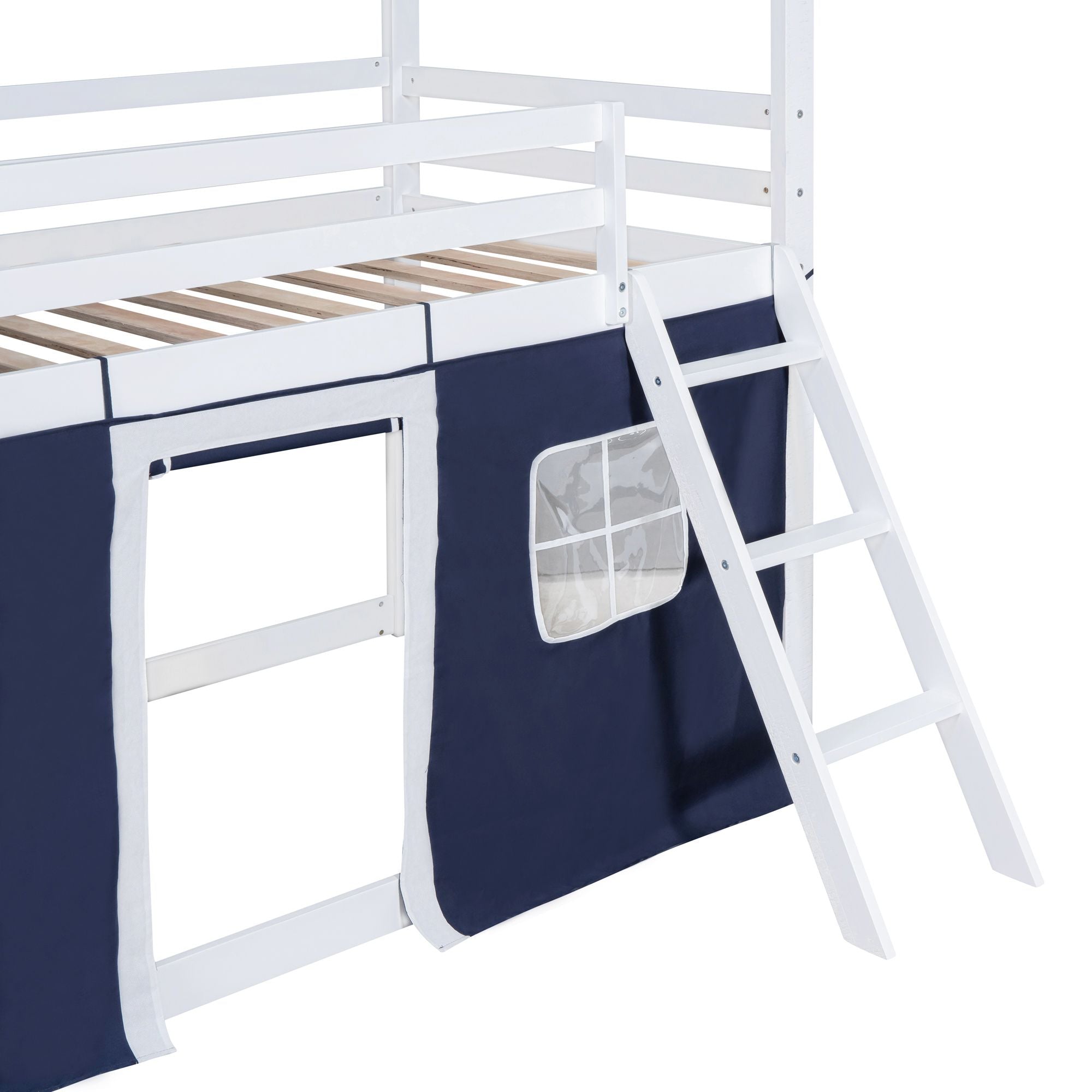 Twin House Bunk Bed with Tent & Windows - White - Just Better Bunk Beds