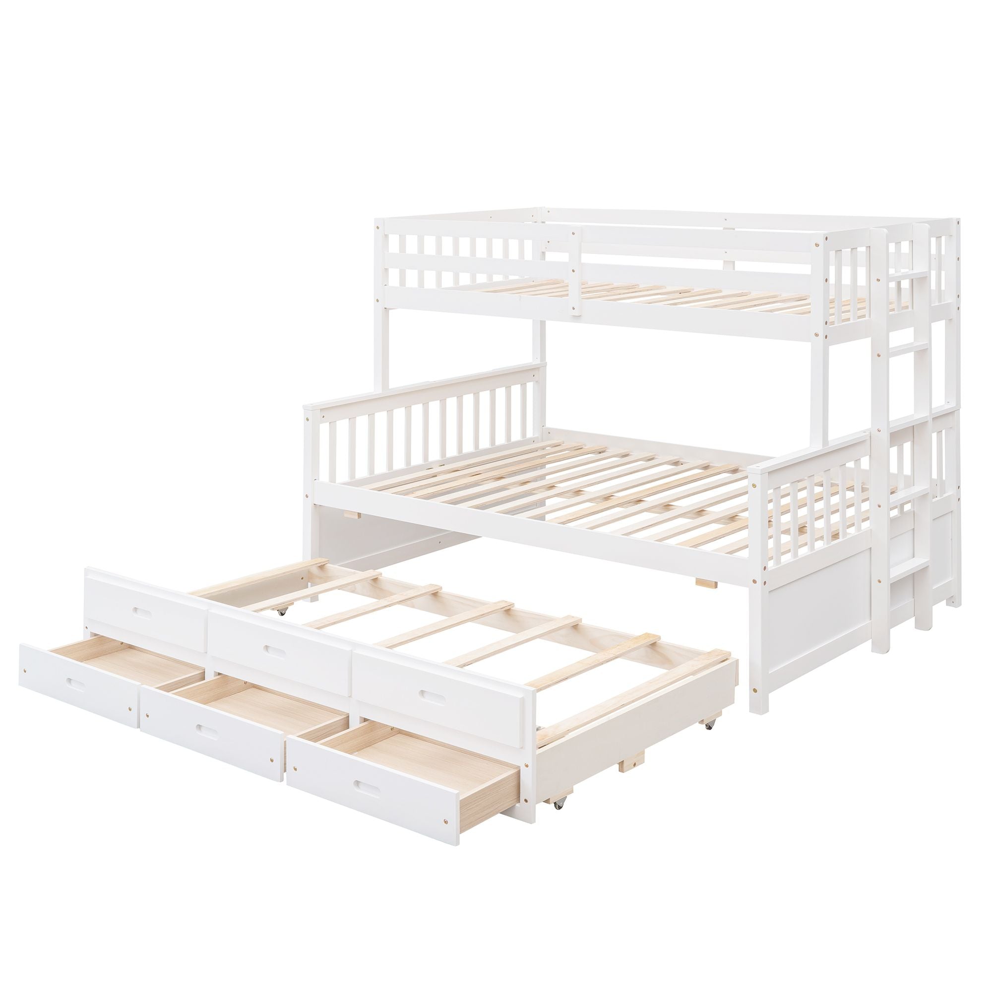 Twin Over Full Bunk Bed with Drawers & Trundle - White - Just Better Bunk Beds