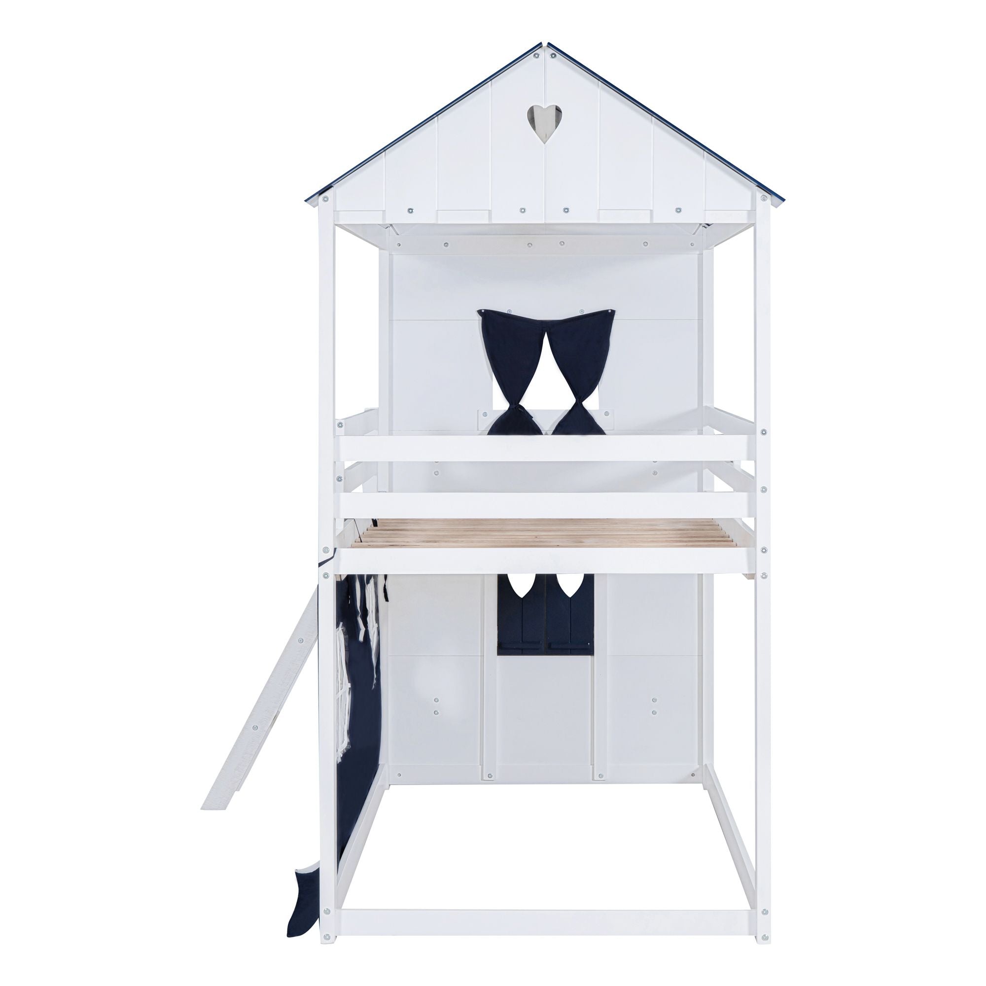 Twin House Bunk Bed with Tent & Windows - White - Just Better Bunk Beds