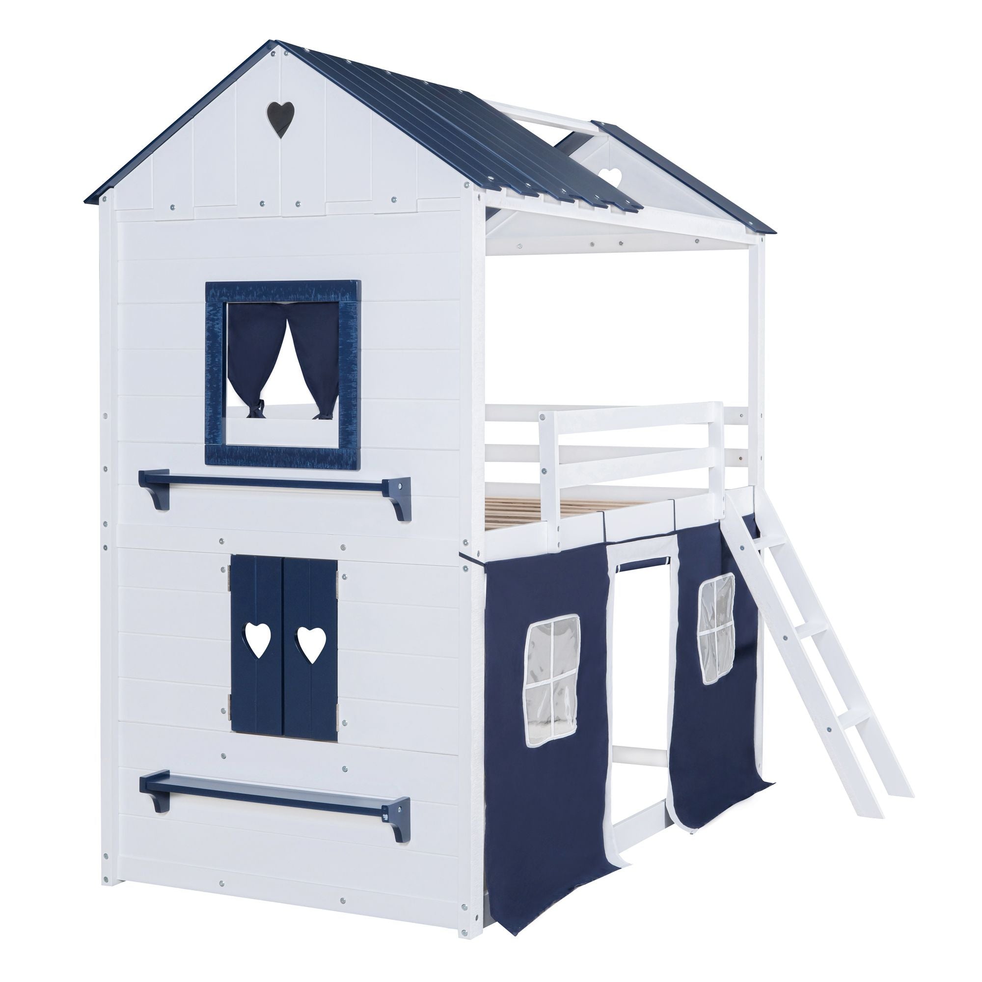 Twin House Bunk Bed with Tent & Windows - White - Just Better Bunk Beds