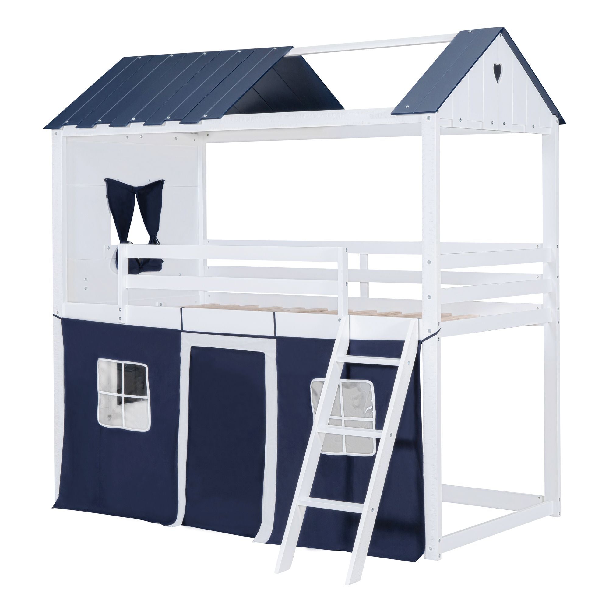 Twin House Bunk Bed with Tent & Windows - White - Just Better Bunk Beds