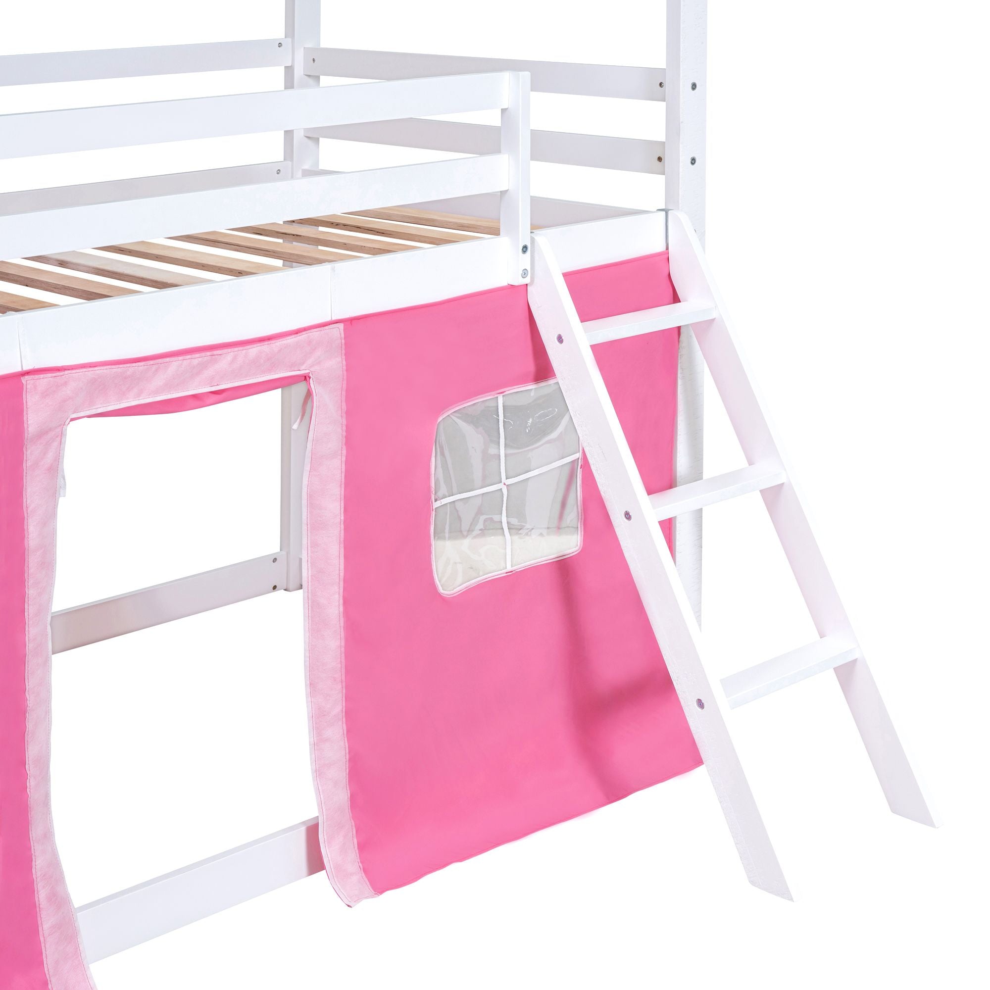 Twin House Bunk Bed with Tent & Windows - White - Just Better Bunk Beds