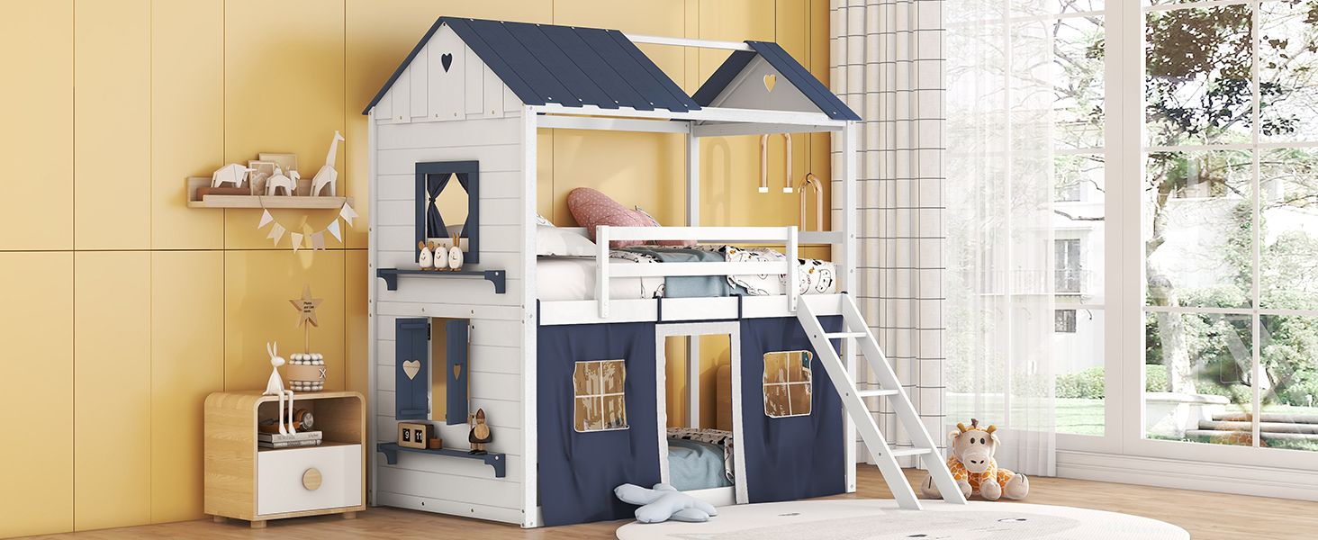 Twin House Bunk Bed with Tent & Windows - White - Just Better Bunk Beds
