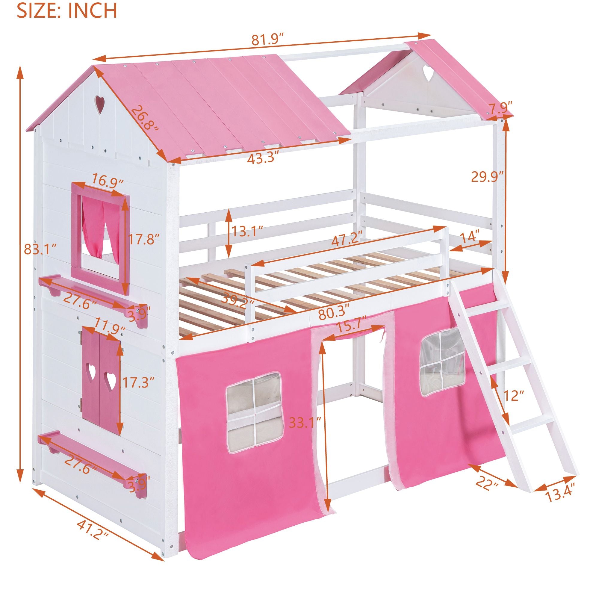 Twin House Bunk Bed with Tent & Windows - White - Just Better Bunk Beds