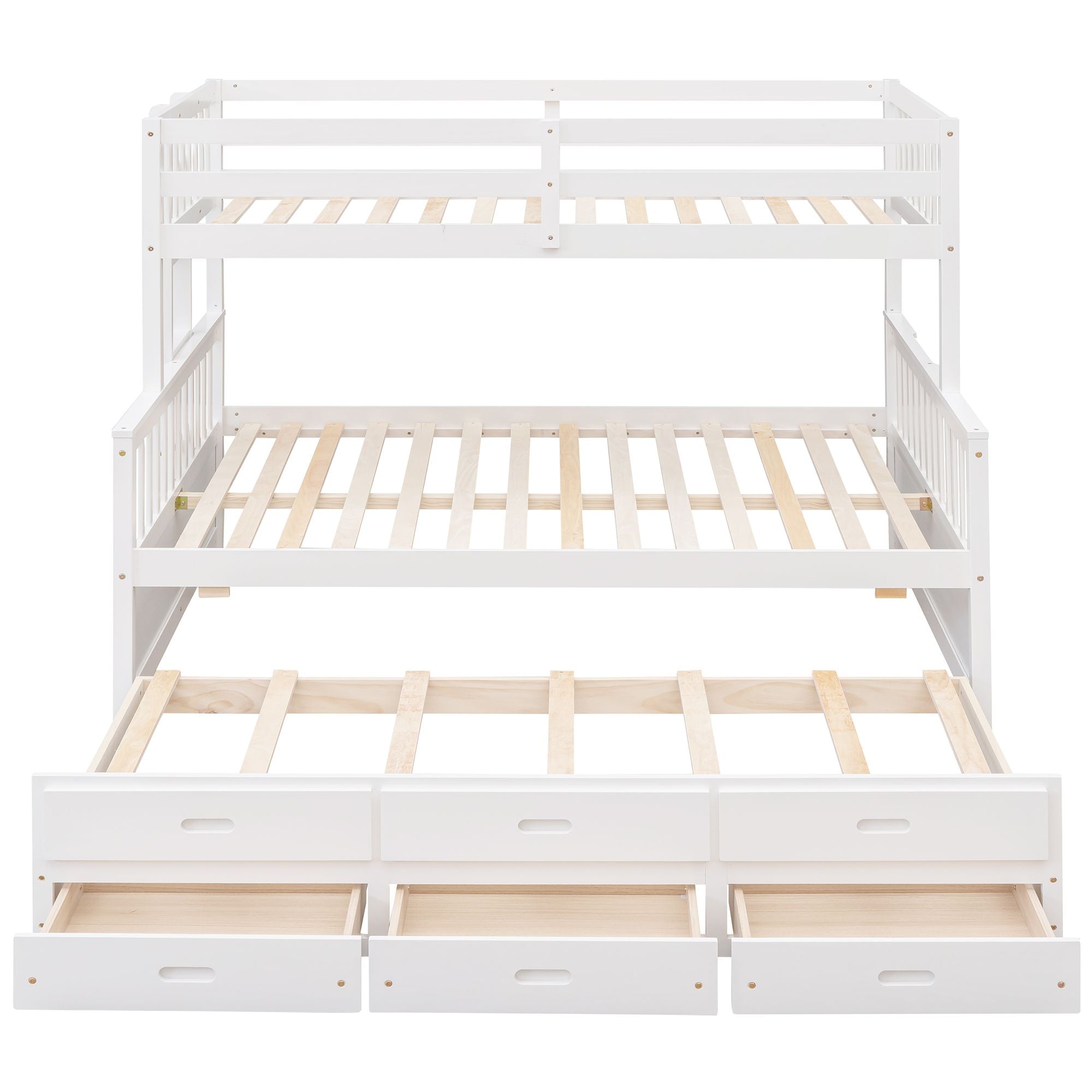 Twin Over Full Bunk Bed with Drawers & Trundle - White - Just Better Bunk Beds