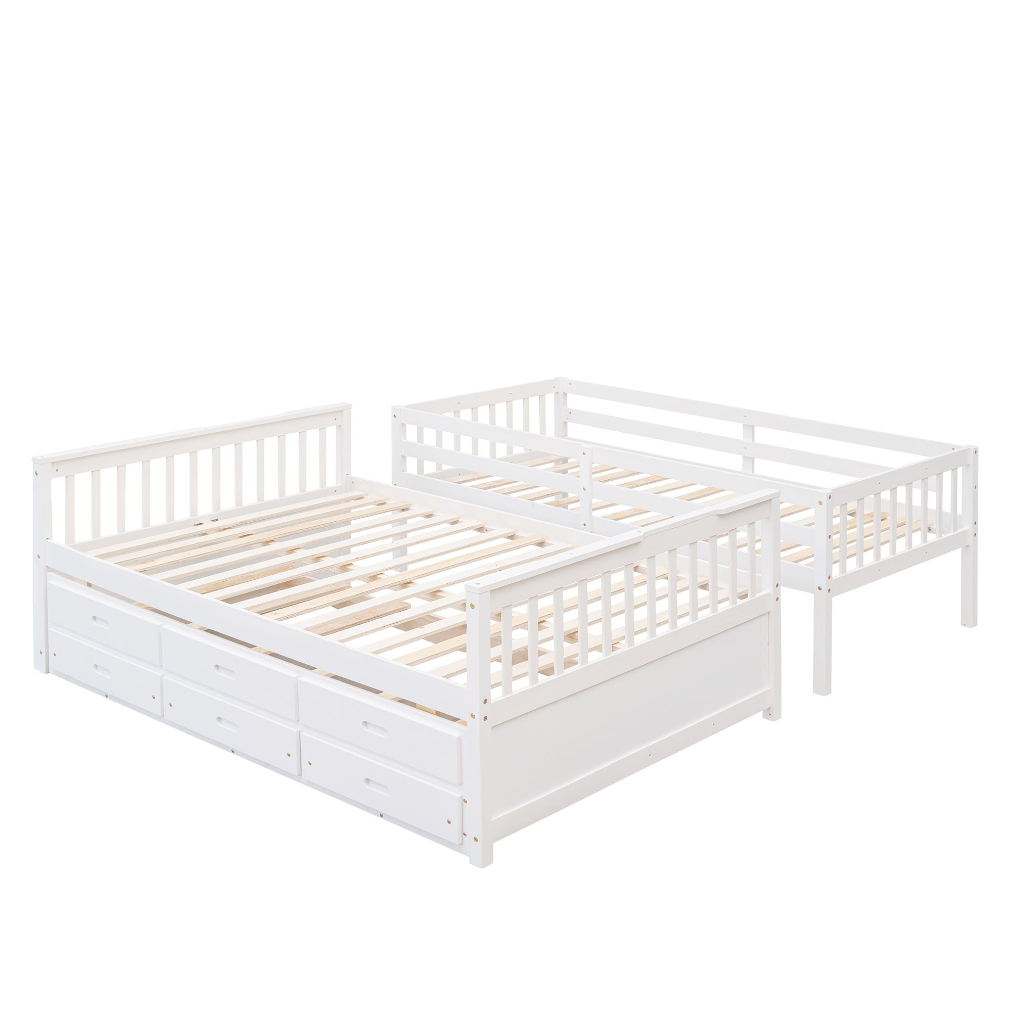 Twin Over Full Bunk Bed with Drawers & Trundle - White - Just Better Bunk Beds
