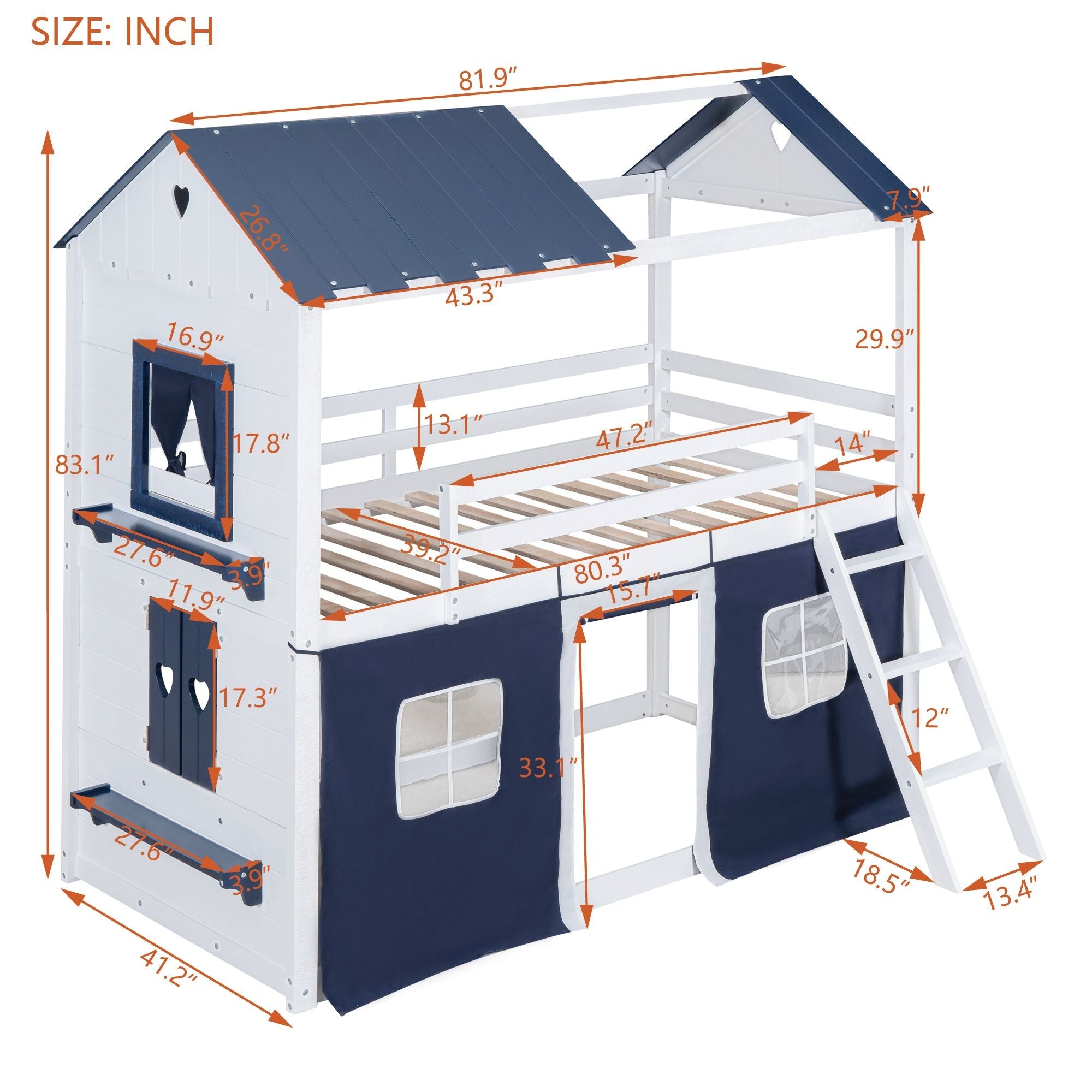 Twin House Bunk Bed with Tent & Windows - White - Just Better Bunk Beds