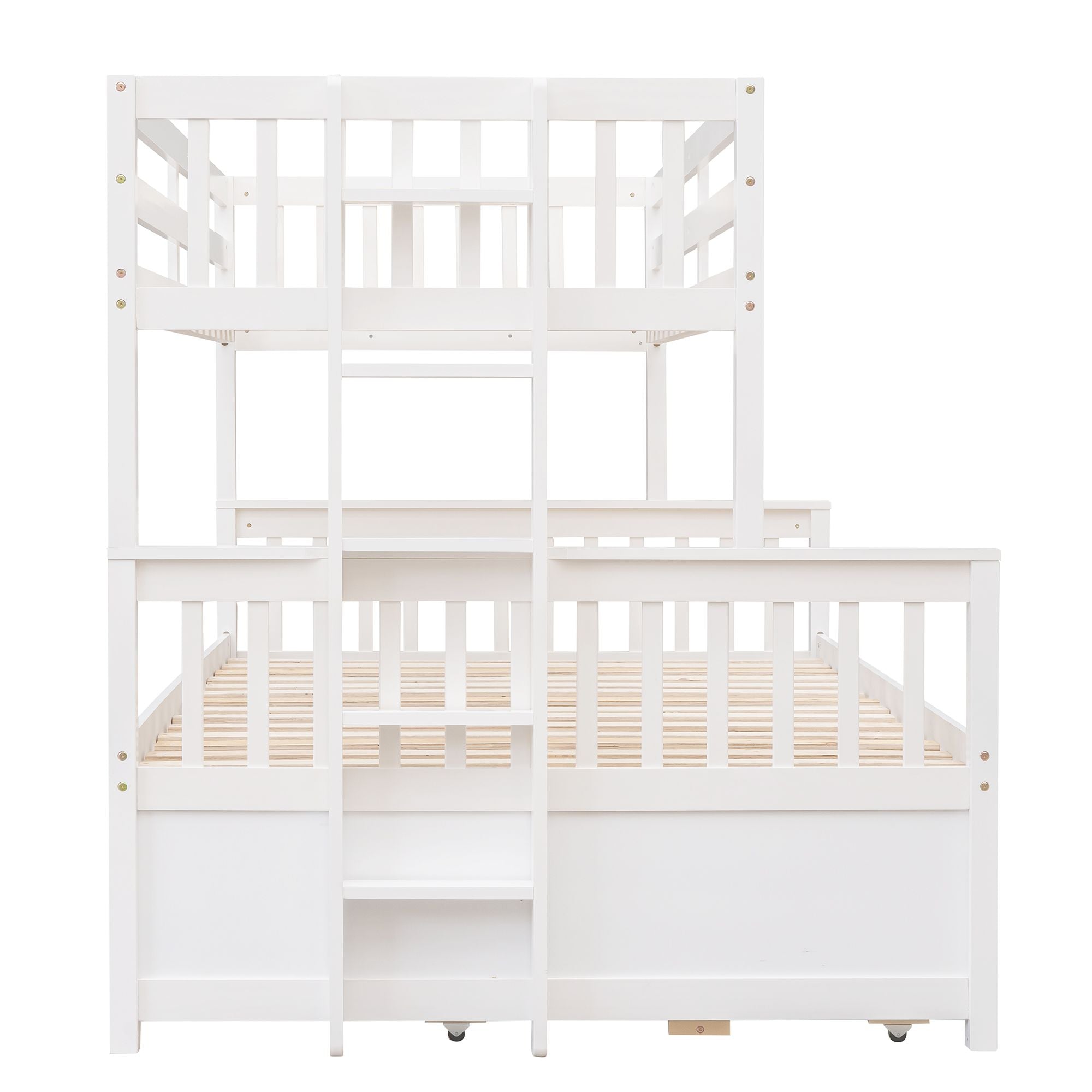 Twin Over Full Bunk Bed with Drawers & Trundle - White - Just Better Bunk Beds