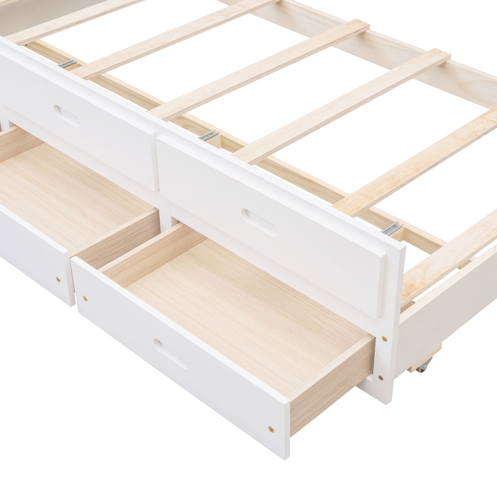 Twin Over Full Bunk Bed with Drawers & Trundle - White - Just Better Bunk Beds