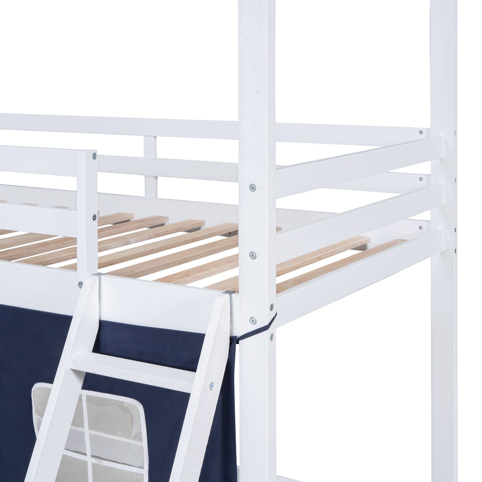 Twin House Bunk Bed with Tent & Windows - White - Just Better Bunk Beds
