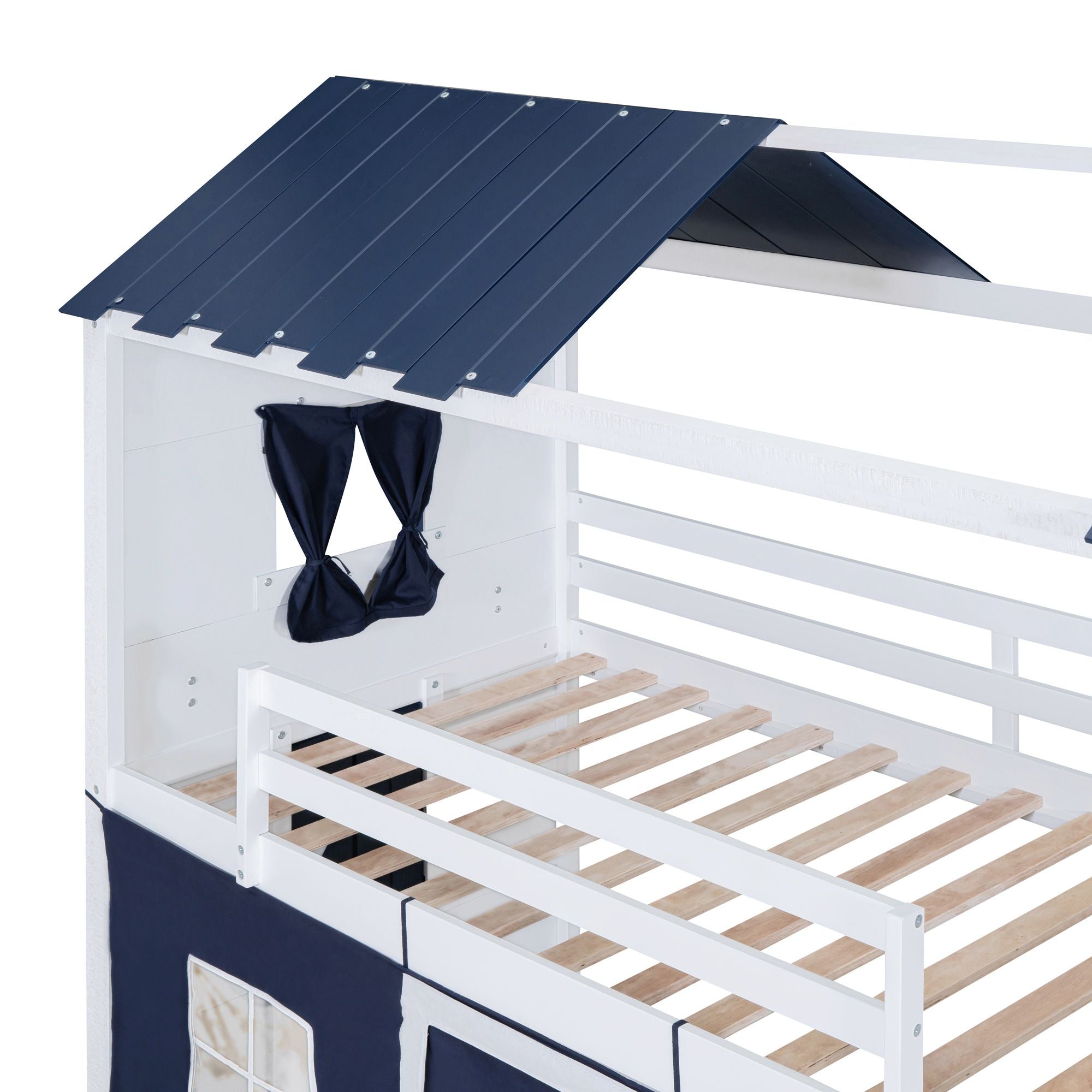 Twin House Bunk Bed with Tent & Windows - White - Just Better Bunk Beds
