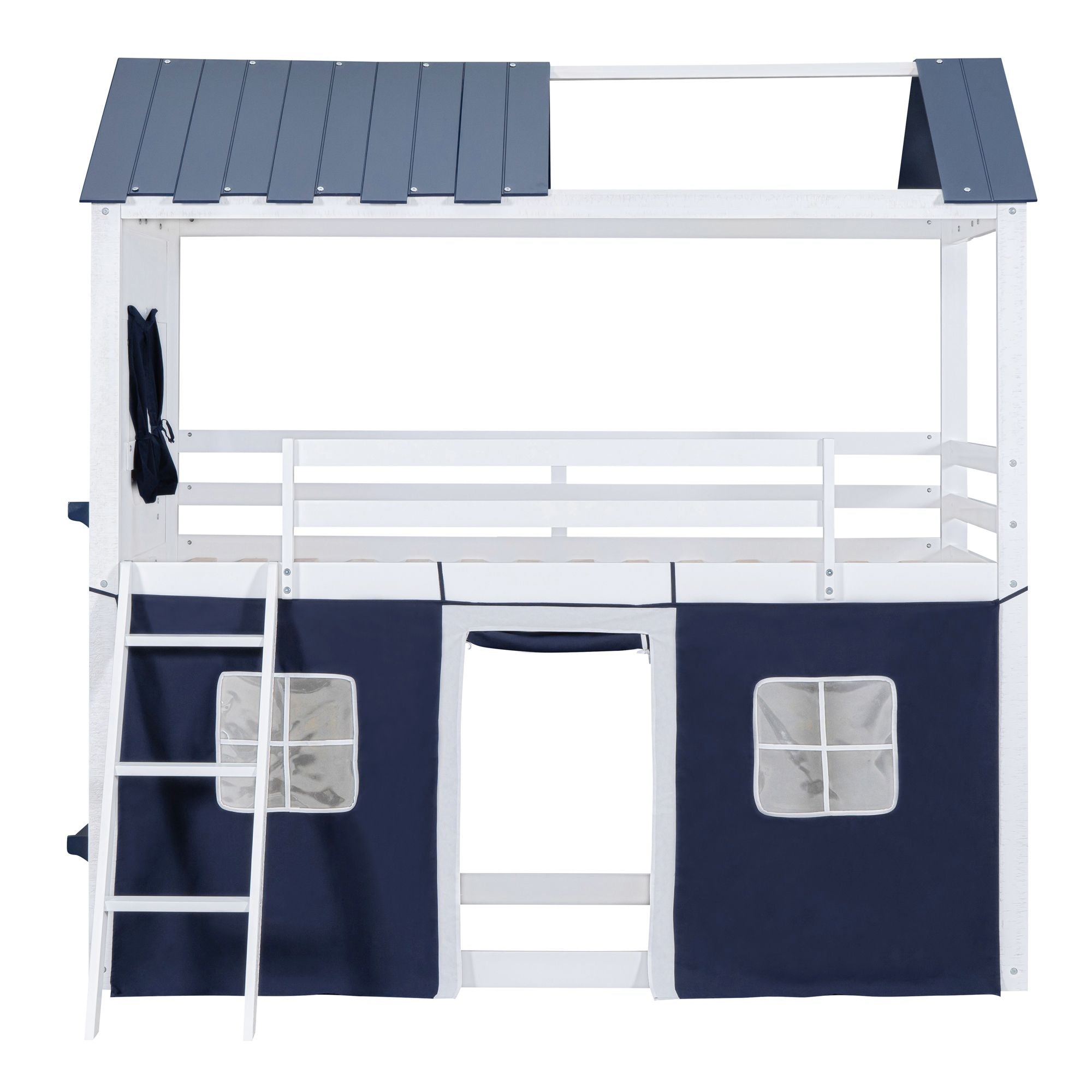 Twin House Bunk Bed with Tent & Windows - White - Just Better Bunk Beds