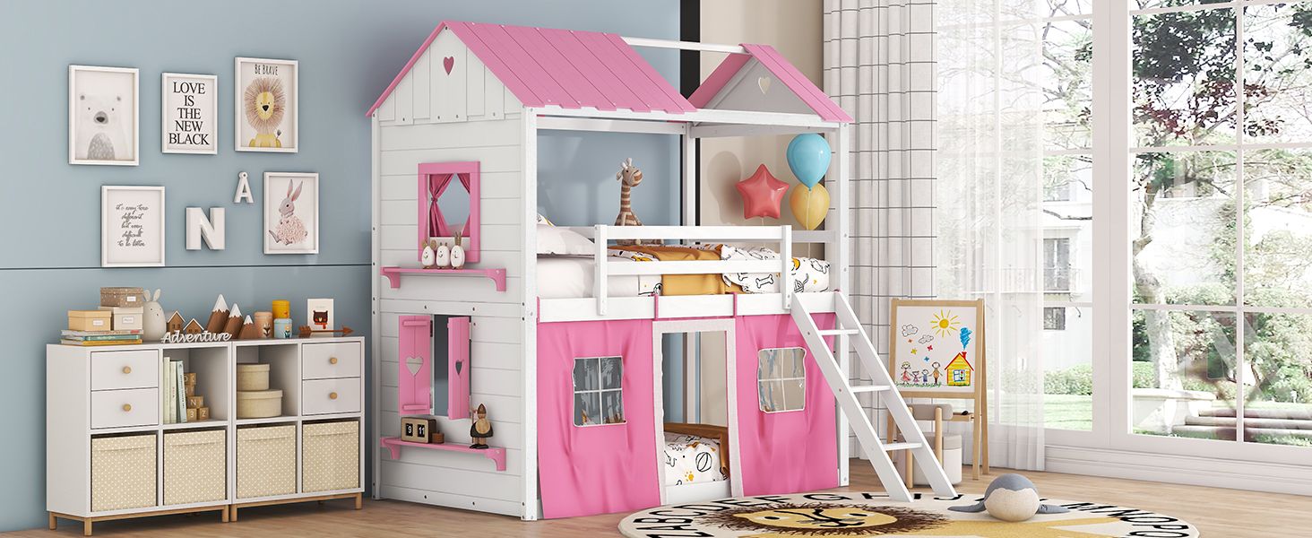 Twin House Bunk Bed with Tent & Windows - White - Just Better Bunk Beds
