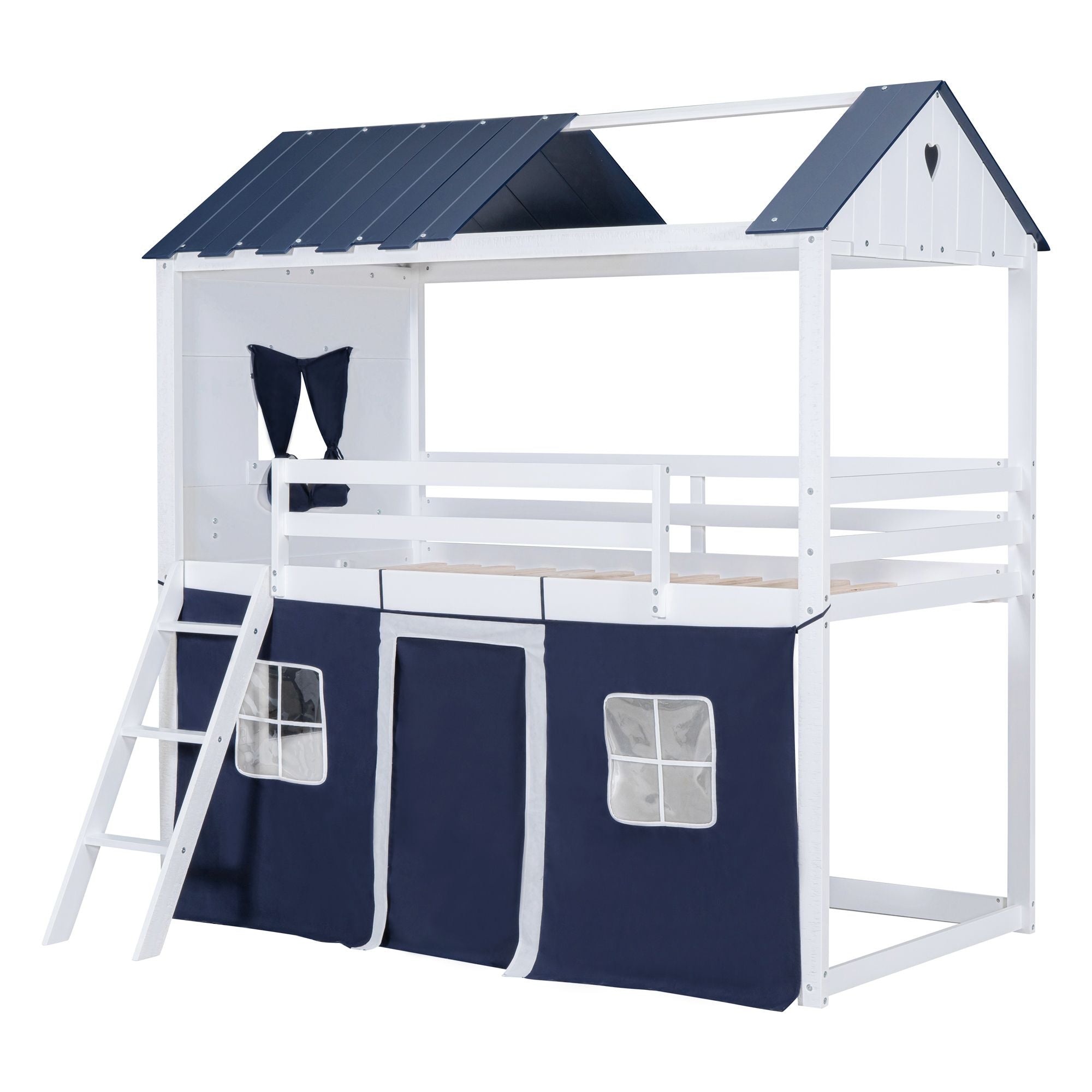 Twin House Bunk Bed with Tent & Windows - White - Just Better Bunk Beds