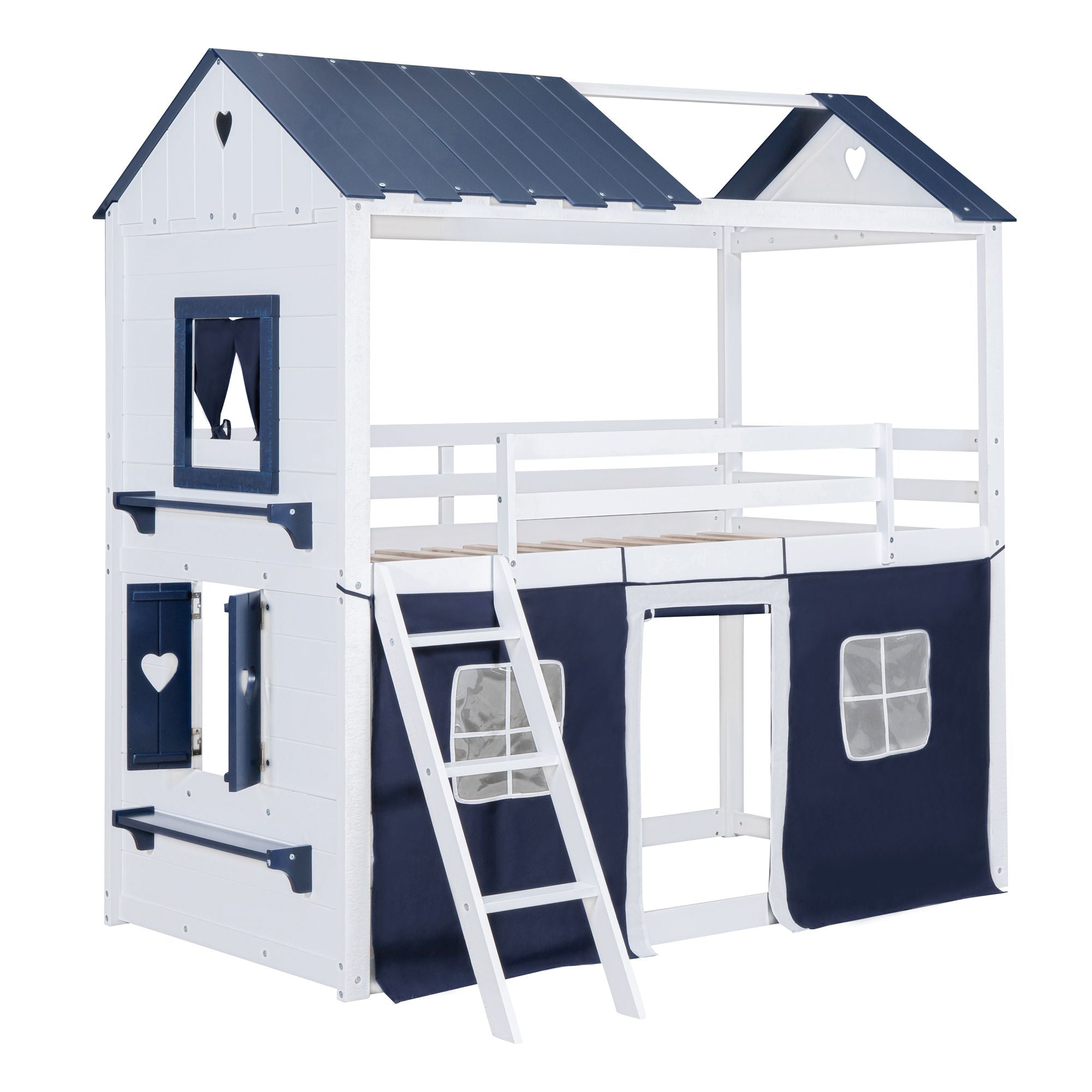 Twin House Bunk Bed with Tent & Windows - White - Just Better Bunk Beds