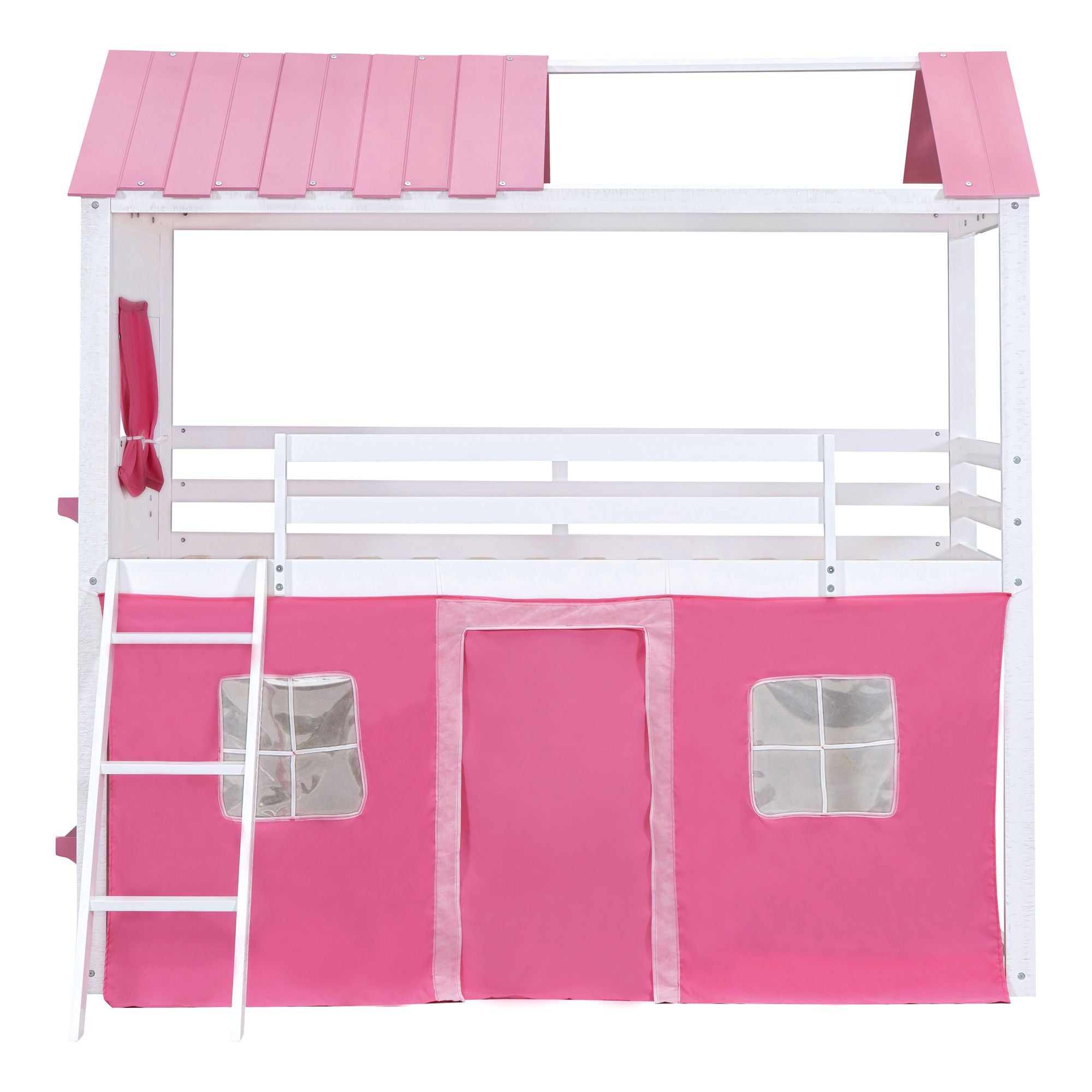 Twin House Bunk Bed with Tent & Windows - White - Just Better Bunk Beds