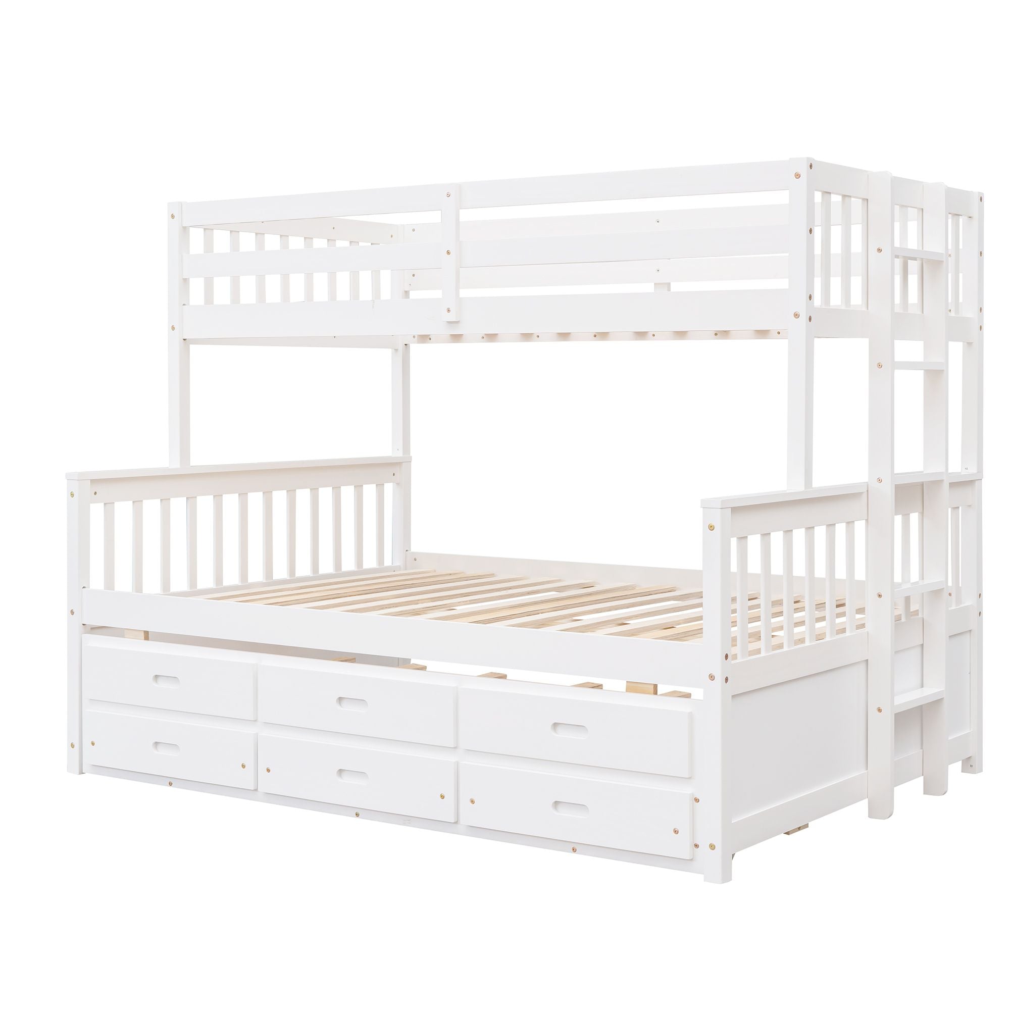 Twin Over Full Bunk Bed with Drawers & Trundle - White - Just Better Bunk Beds