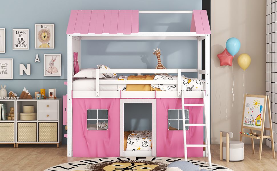 Twin House Bunk Bed with Tent & Windows - White - Just Better Bunk Beds