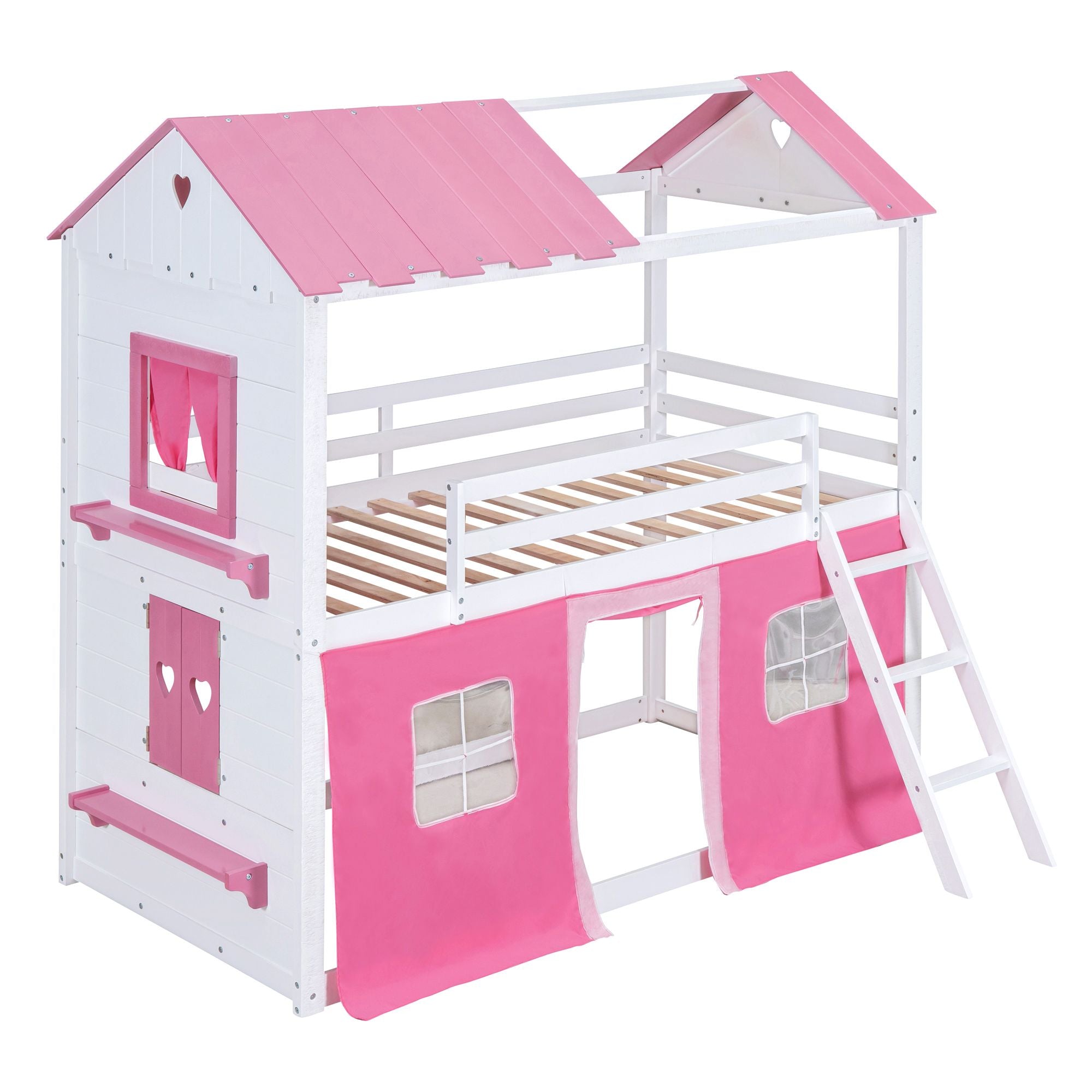 Twin House Bunk Bed with Tent & Windows - White - Just Better Bunk Beds