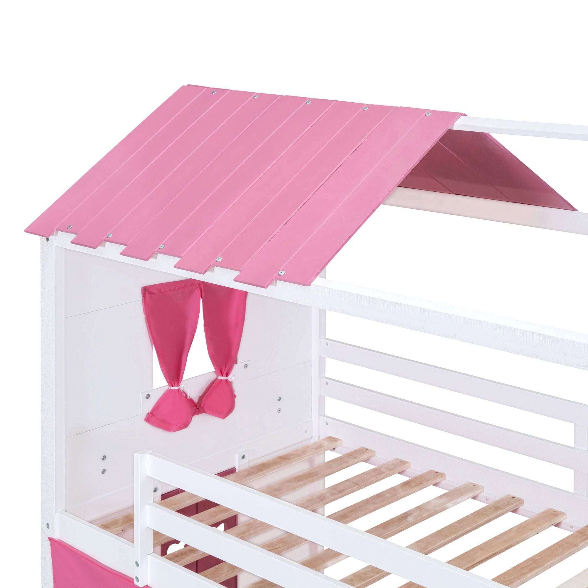 Twin House Bunk Bed with Tent & Windows - White - Just Better Bunk Beds