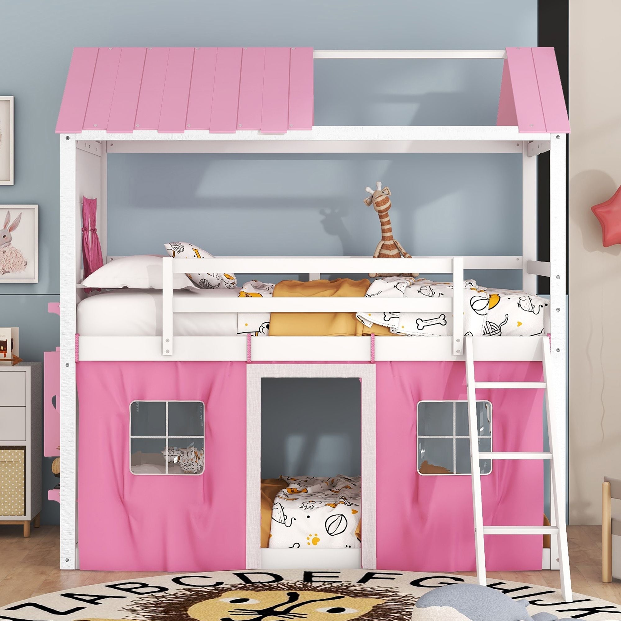 Twin House Bunk Bed with Tent & Windows - White - Just Better Bunk Beds