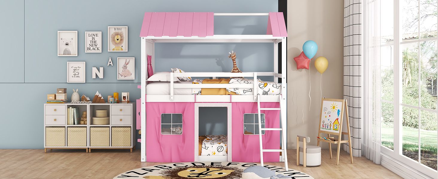 Twin House Bunk Bed with Tent & Windows - White - Just Better Bunk Beds