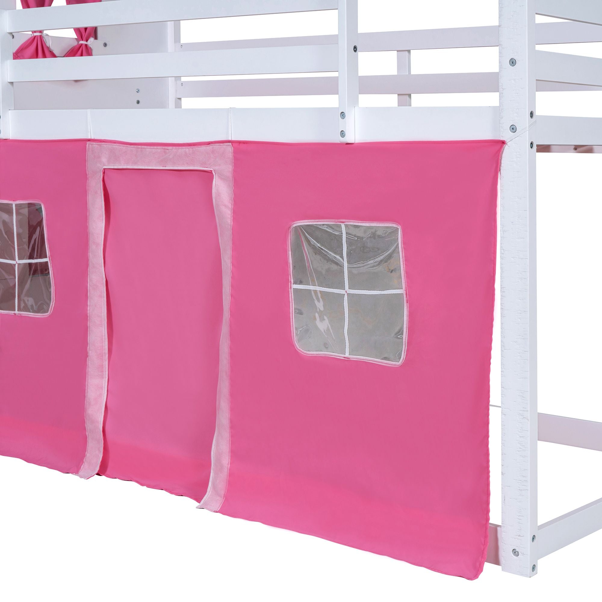 Twin House Bunk Bed with Tent & Windows - White - Just Better Bunk Beds