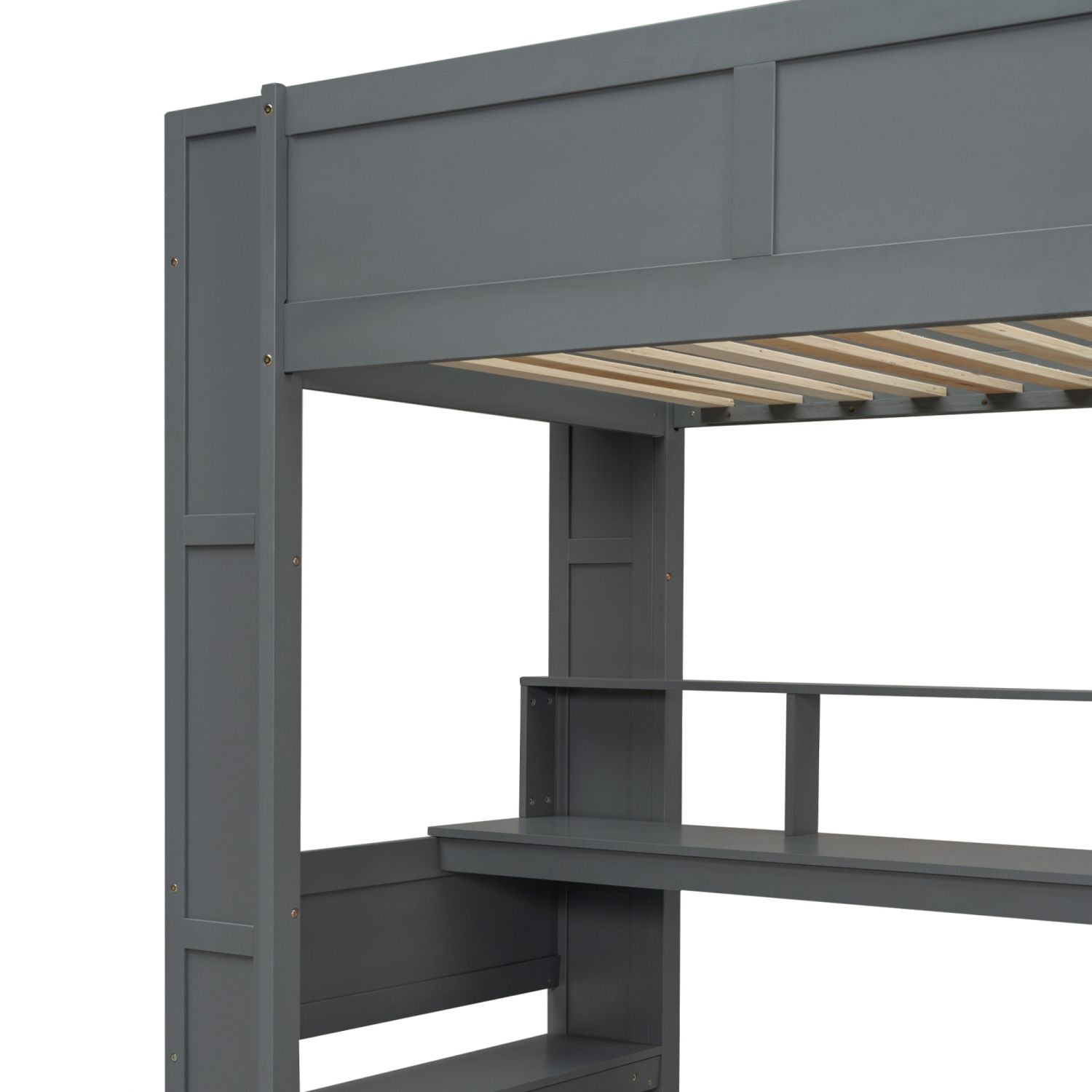 Twin Loft Bed with Desk & Shelves - Gray - Just Better Bunk Beds