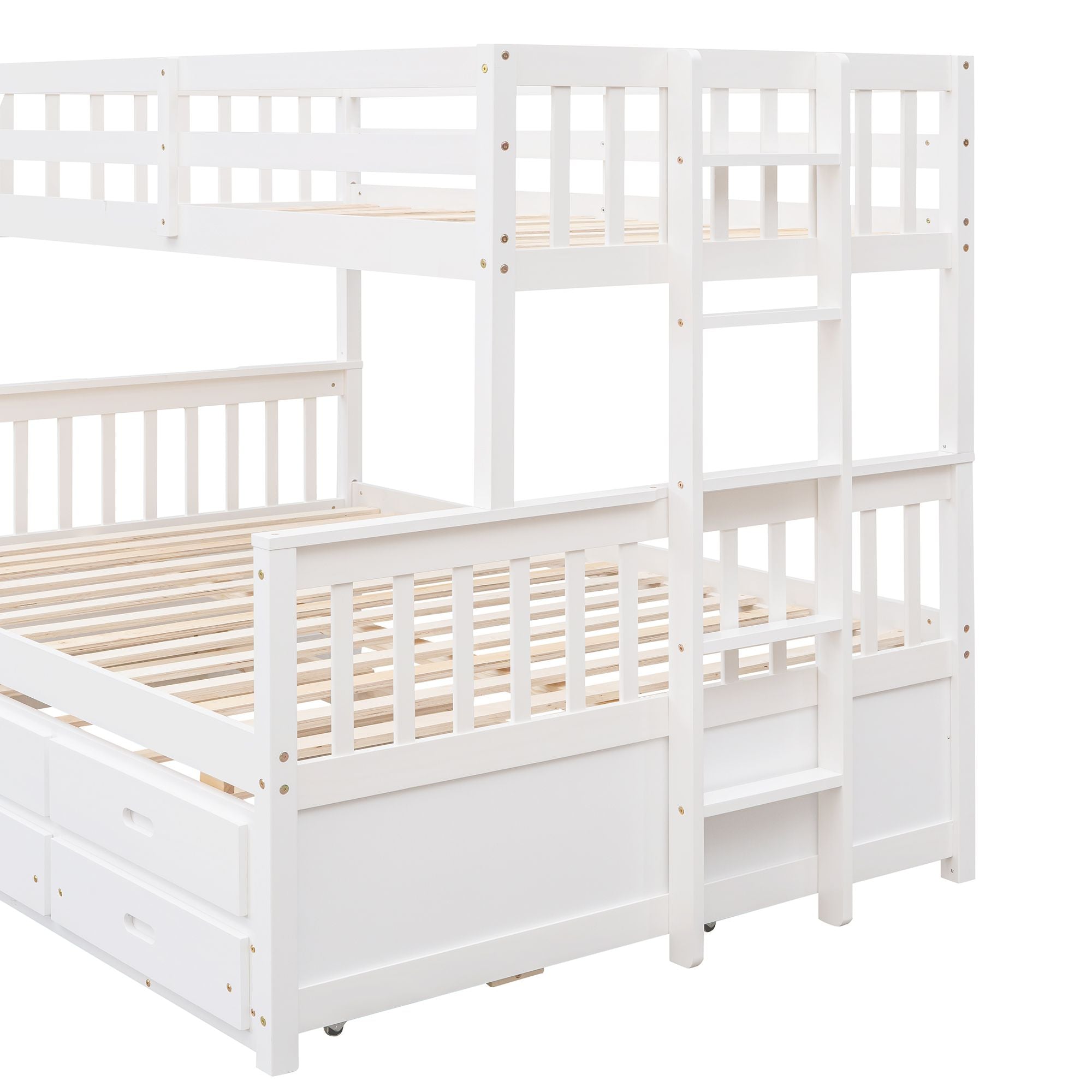 Twin Over Full Bunk Bed with Drawers & Trundle - White - Just Better Bunk Beds