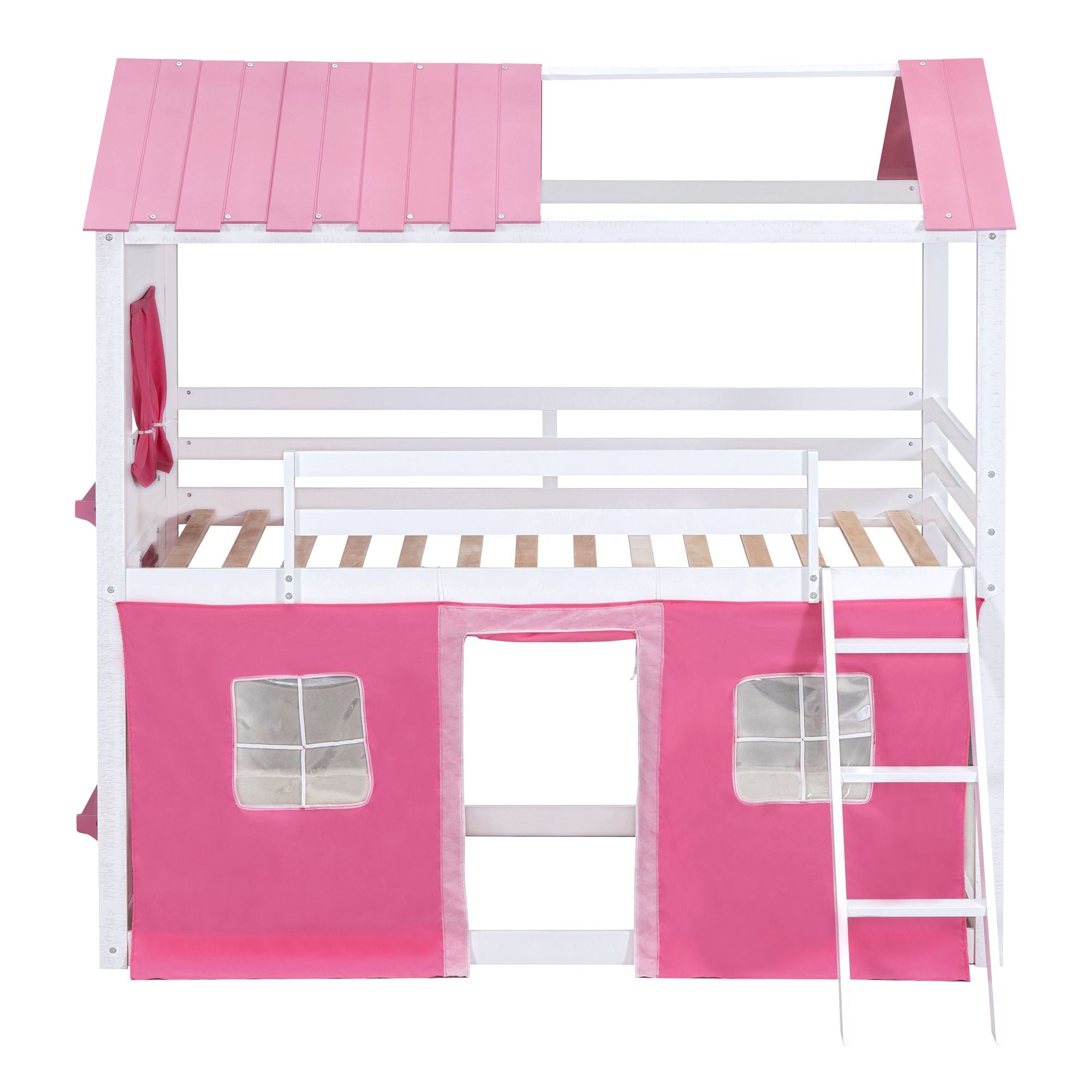 Twin House Bunk Bed with Tent & Windows - White - Just Better Bunk Beds