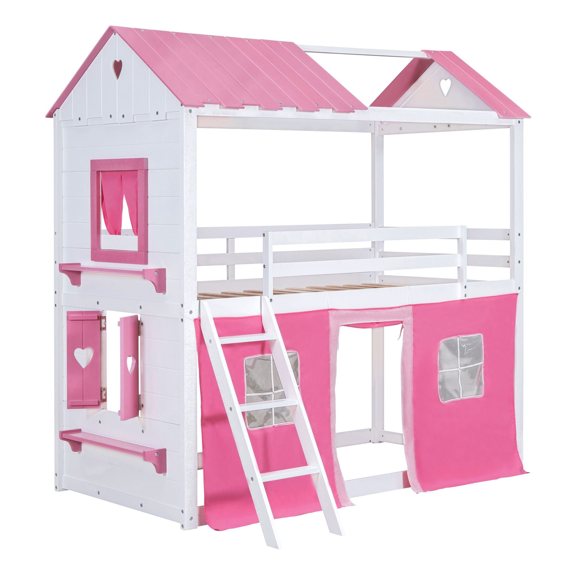 Twin House Bunk Bed with Tent & Windows - White - Just Better Bunk Beds