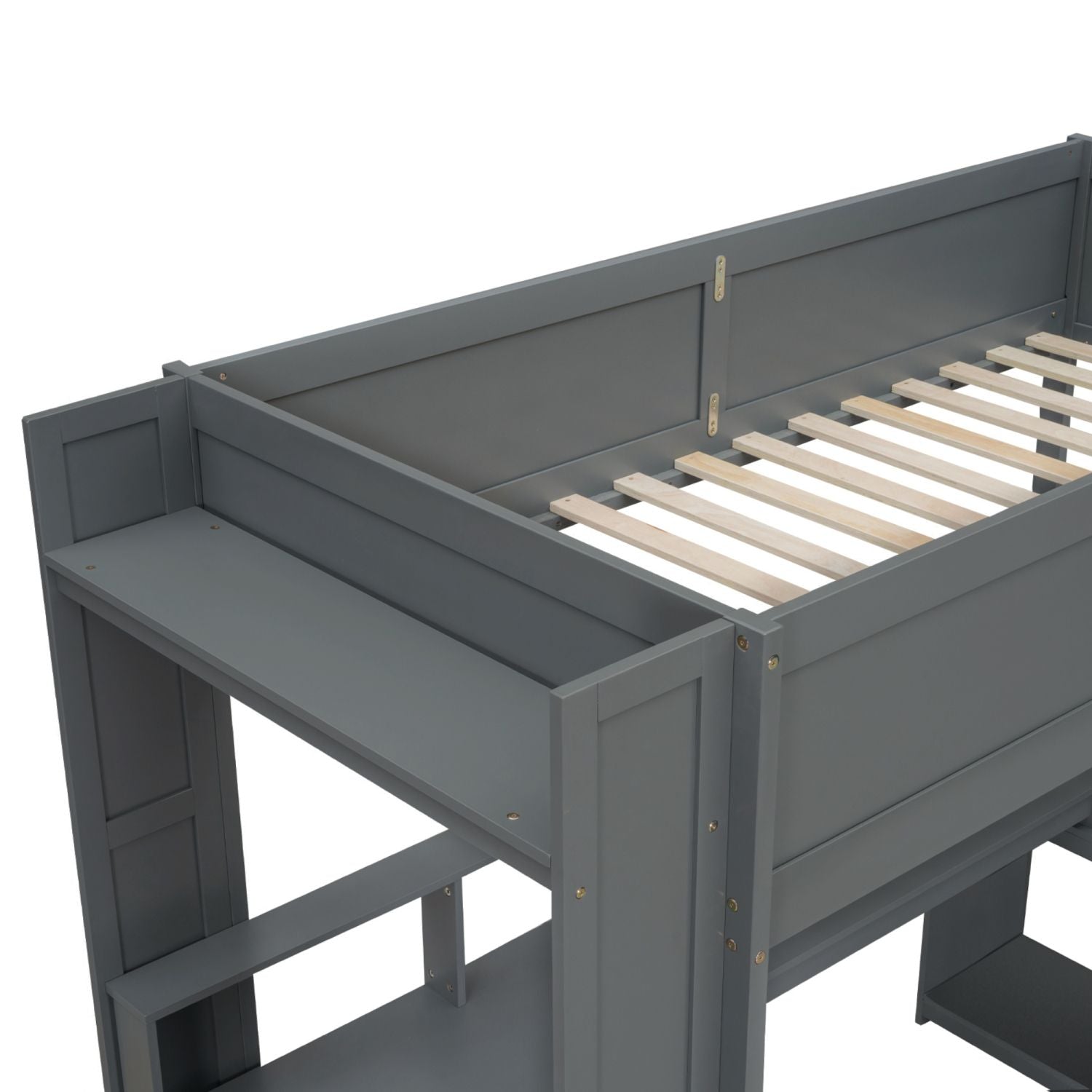 Twin Loft Bed with Desk & Shelves - Gray - Just Better Bunk Beds