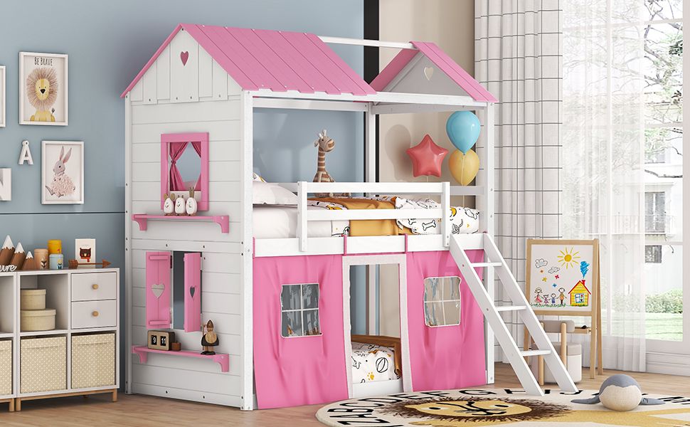Twin House Bunk Bed with Tent & Windows - White - Just Better Bunk Beds