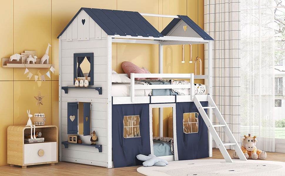 Twin House Bunk Bed with Tent & Windows - White - Just Better Bunk Beds