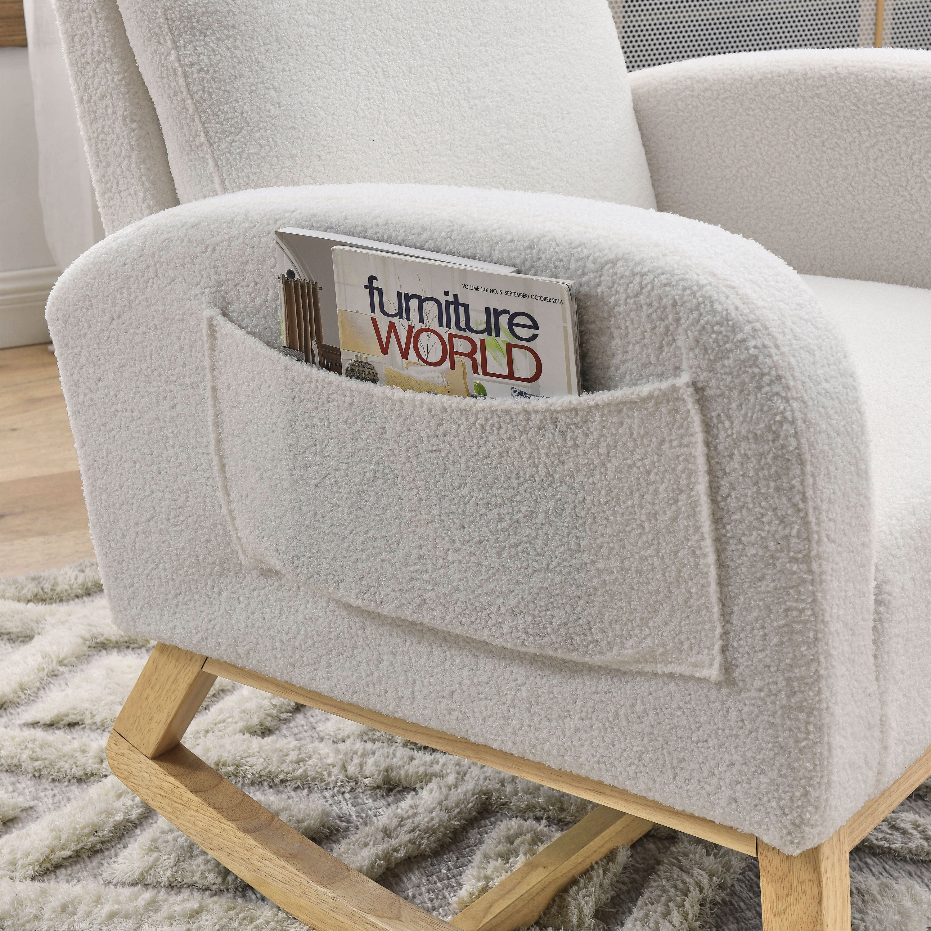 27.6" Modern High Back Teddy White Rocking Lounge Chair with Pockets