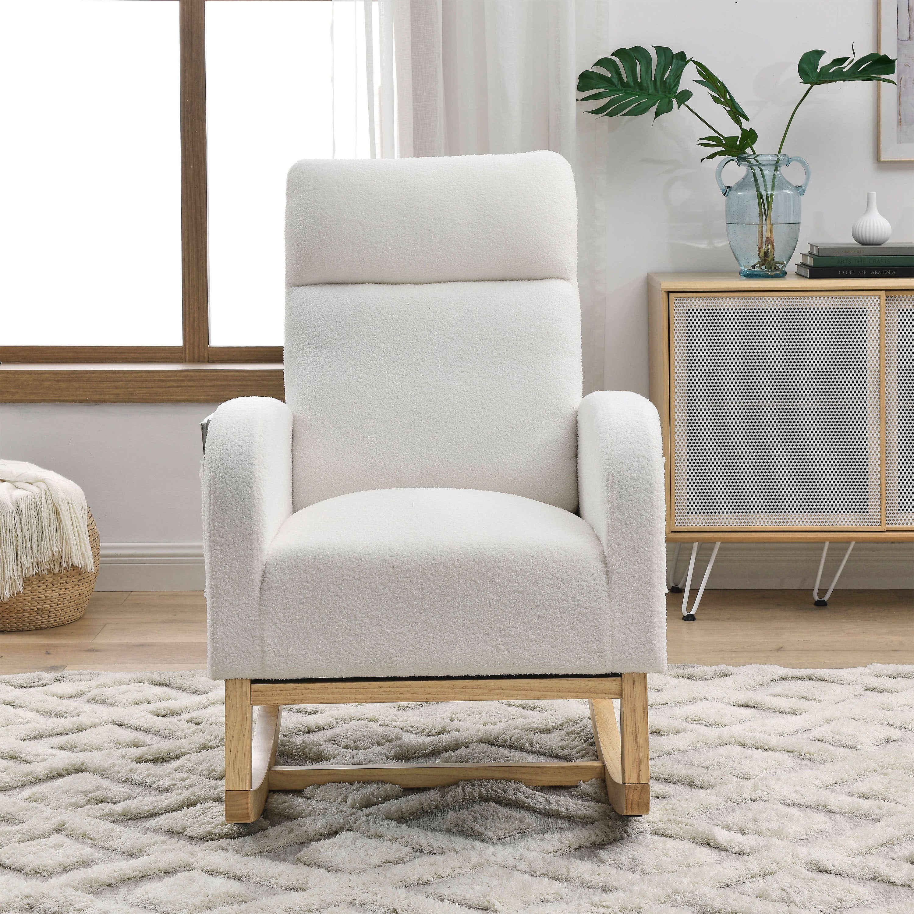27.6" Modern High Back Teddy White Rocking Lounge Chair with Pockets